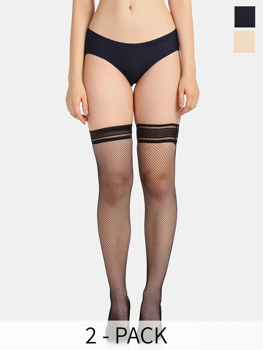 

Da Intimo Pack Of 2 Semi Sheer Net Stockings, Black