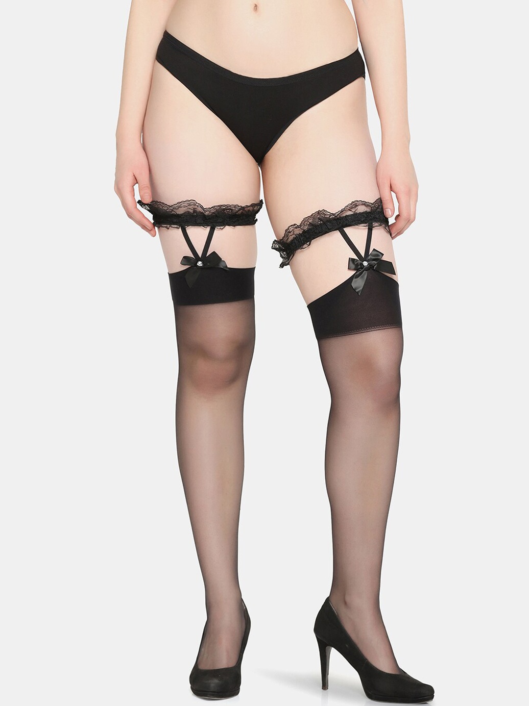 

Da Intimo Semi Sheer Lace Stockings, Black
