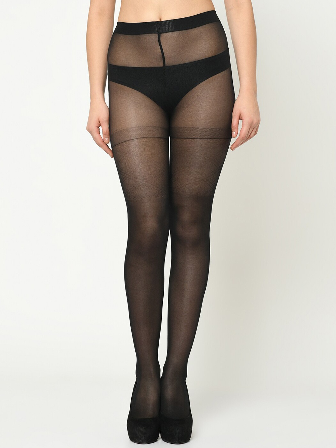 

Da Intimo High Waist Semi-Sheer Stockings, Black