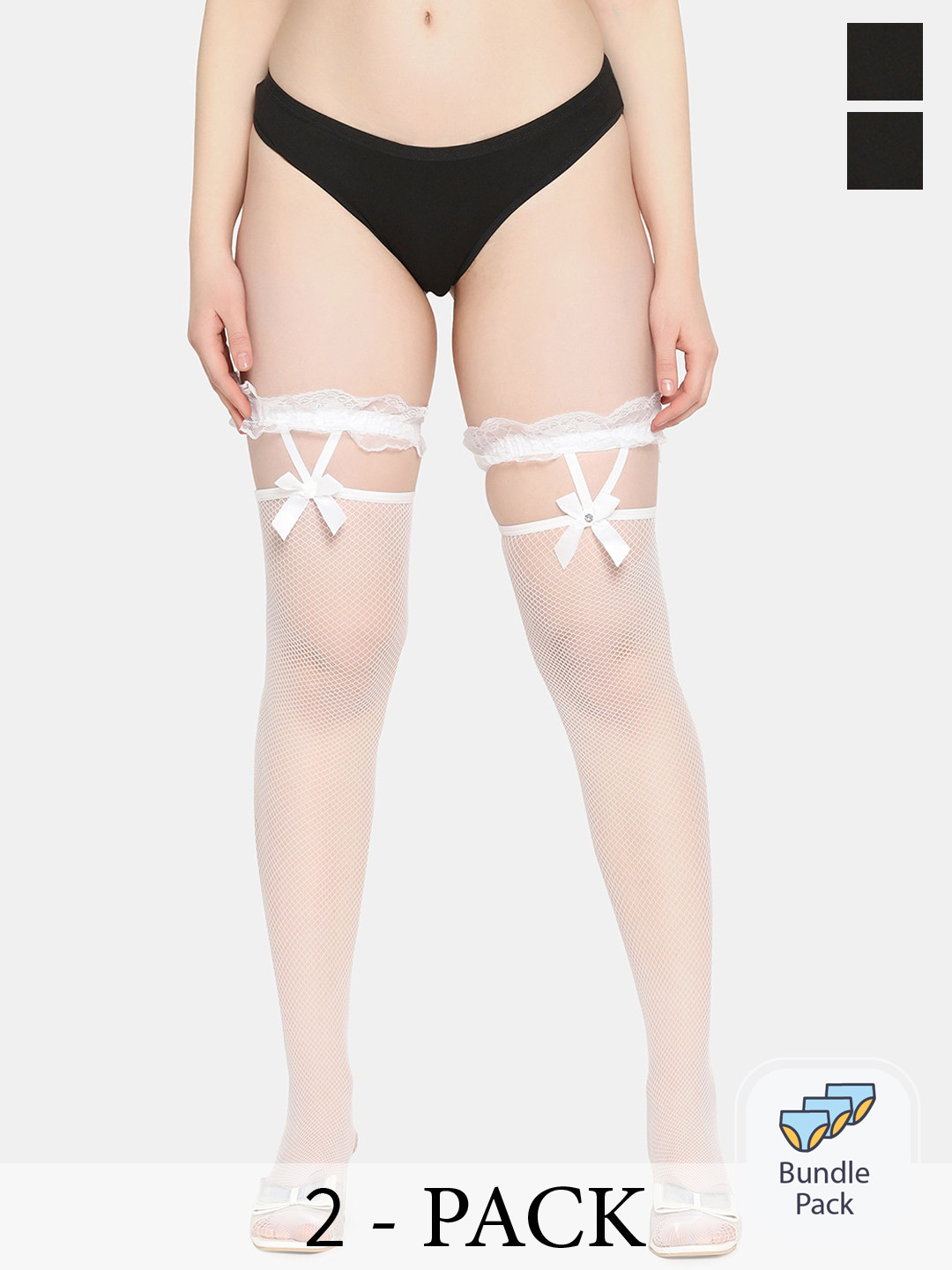 

Da Intimo Pack Of 2 Semi Sheer Lace Stockings DS-96 BLACK WHITE-RC22