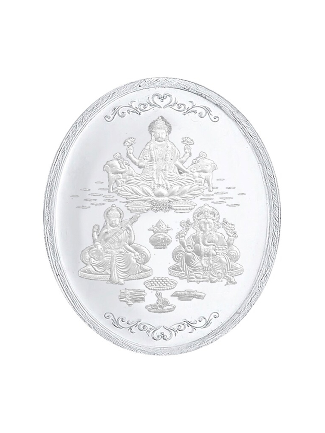 

Sri Jagdamba Pearls Dealer Ganesh Saraswathi Lakshmi Silver Coin-5gm