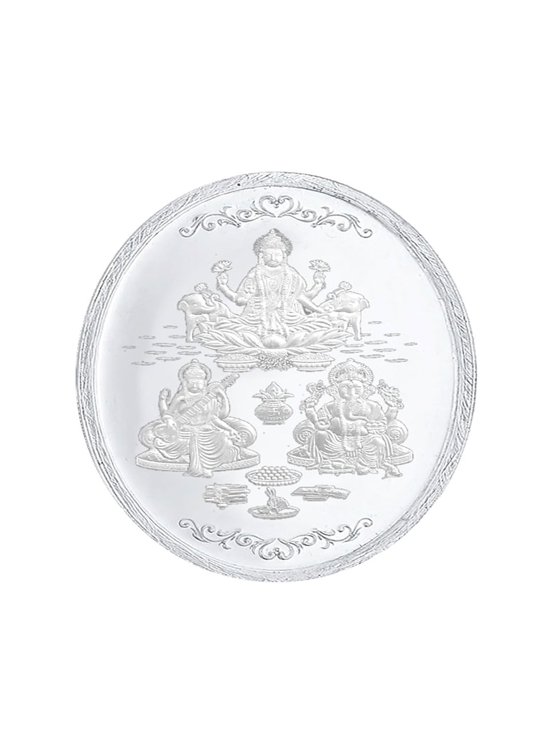 

Sri Jagdamba Pearls Dealer Ganesh Saraswathi Lakshmi Silver Coin-20gm