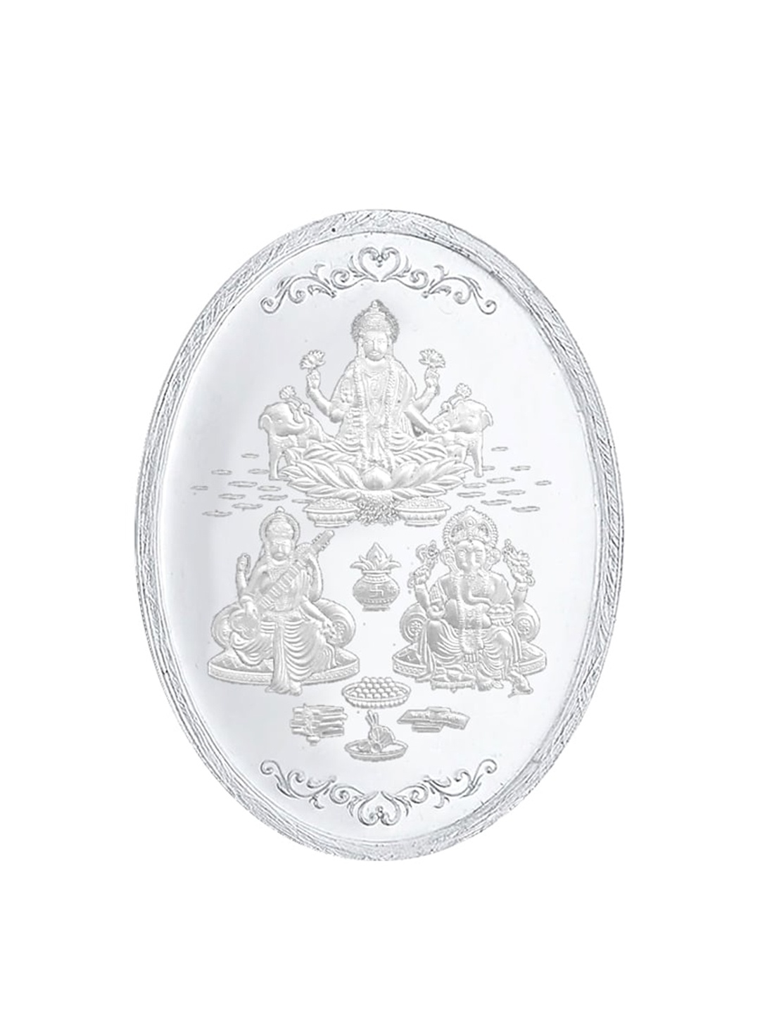 

Sri Jagdamba Pearls Dealer Ganesh Saraswathi & Lakshmi Silver Coin-50gm