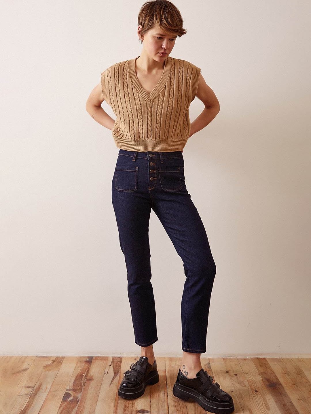 

PRET A TUER Women Skinny Fit Cotton Jeans, Navy blue