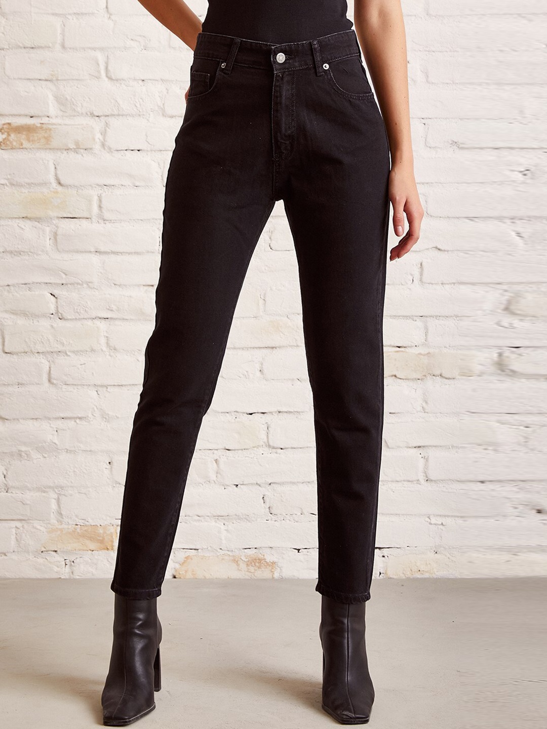 

PRET A TUER Women Slim Fit High-Rise Cotton Jeans, Black