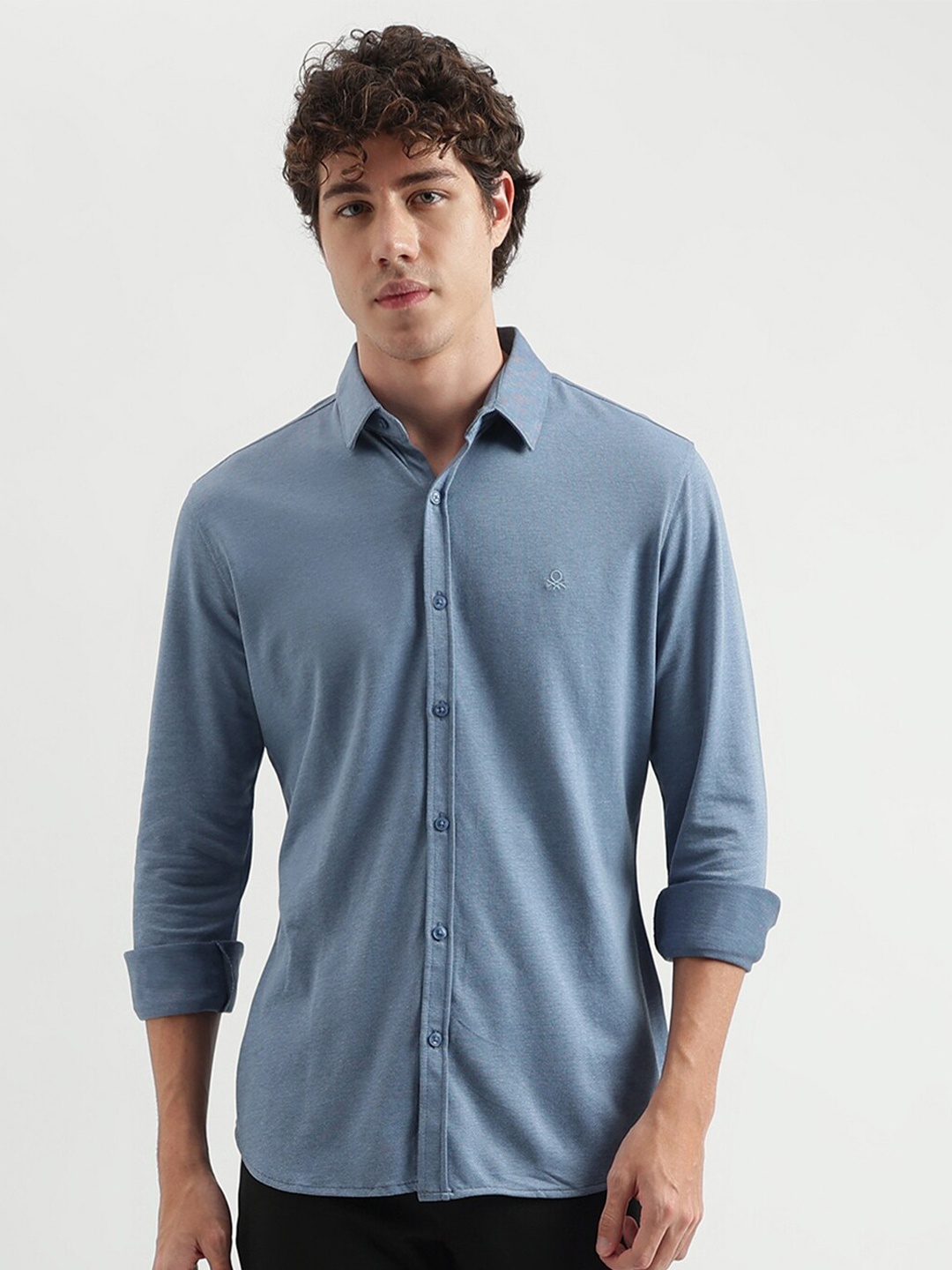 

United Colors of Benetton Spread Collar Casual Shirt, Blue
