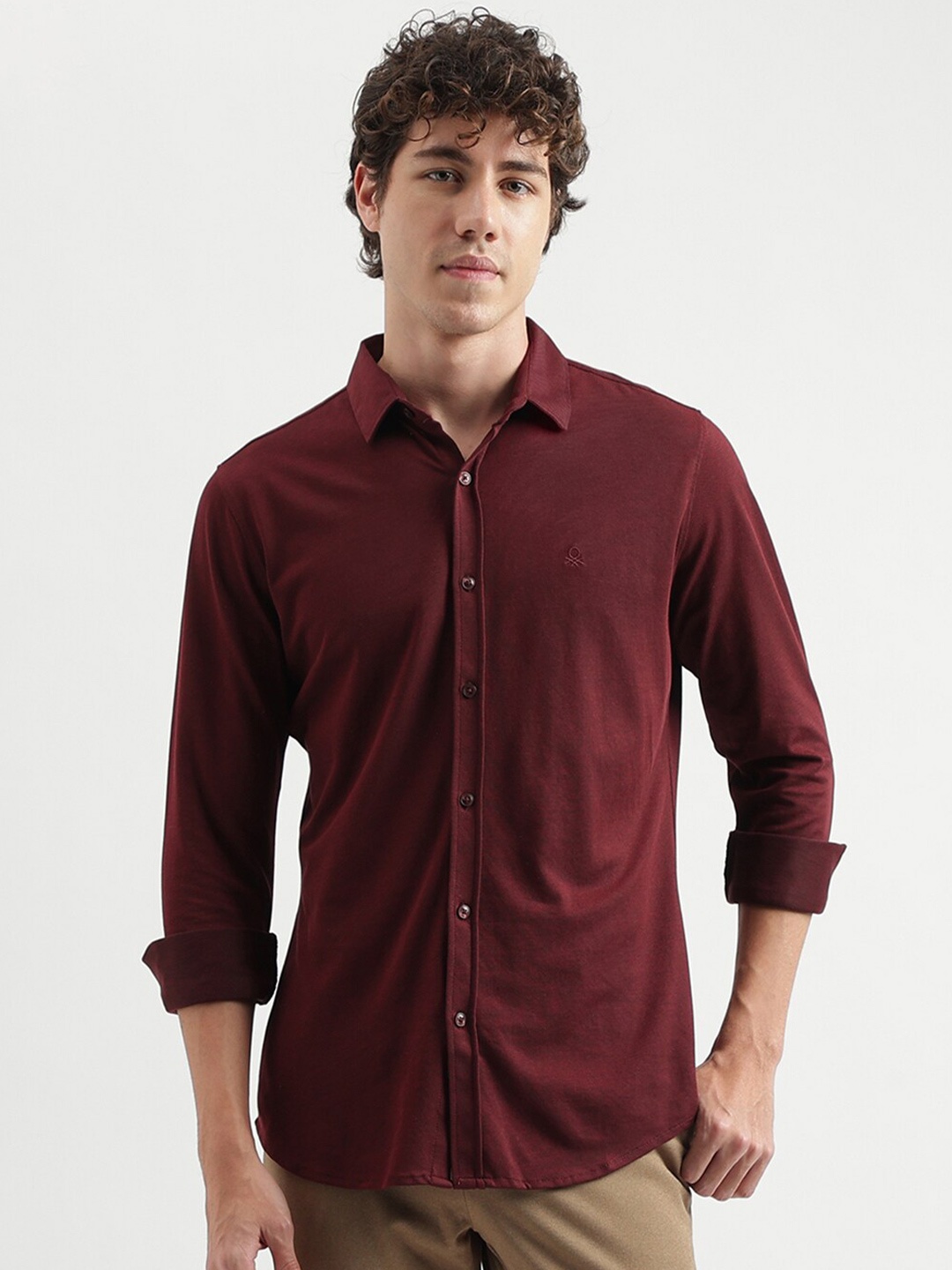 

United Colors of Benetton Spread Collar Casual Shirt, Maroon