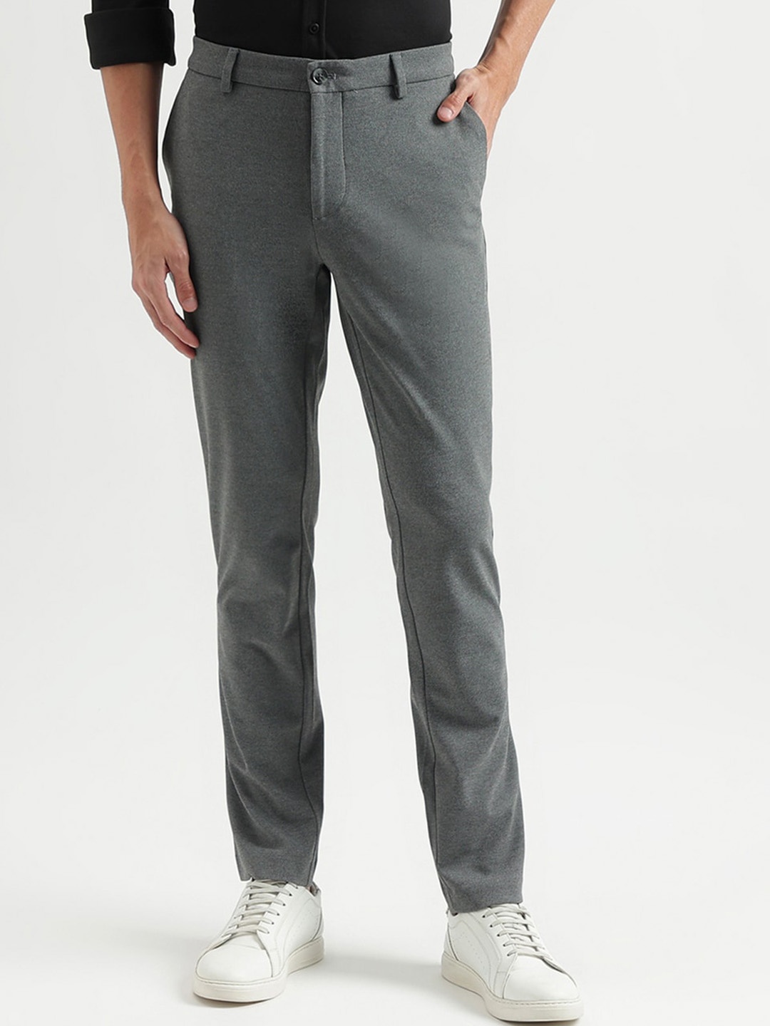 

United Colors of Benetton Men Mid-Rise Slim Fit Formal Trousers, Grey