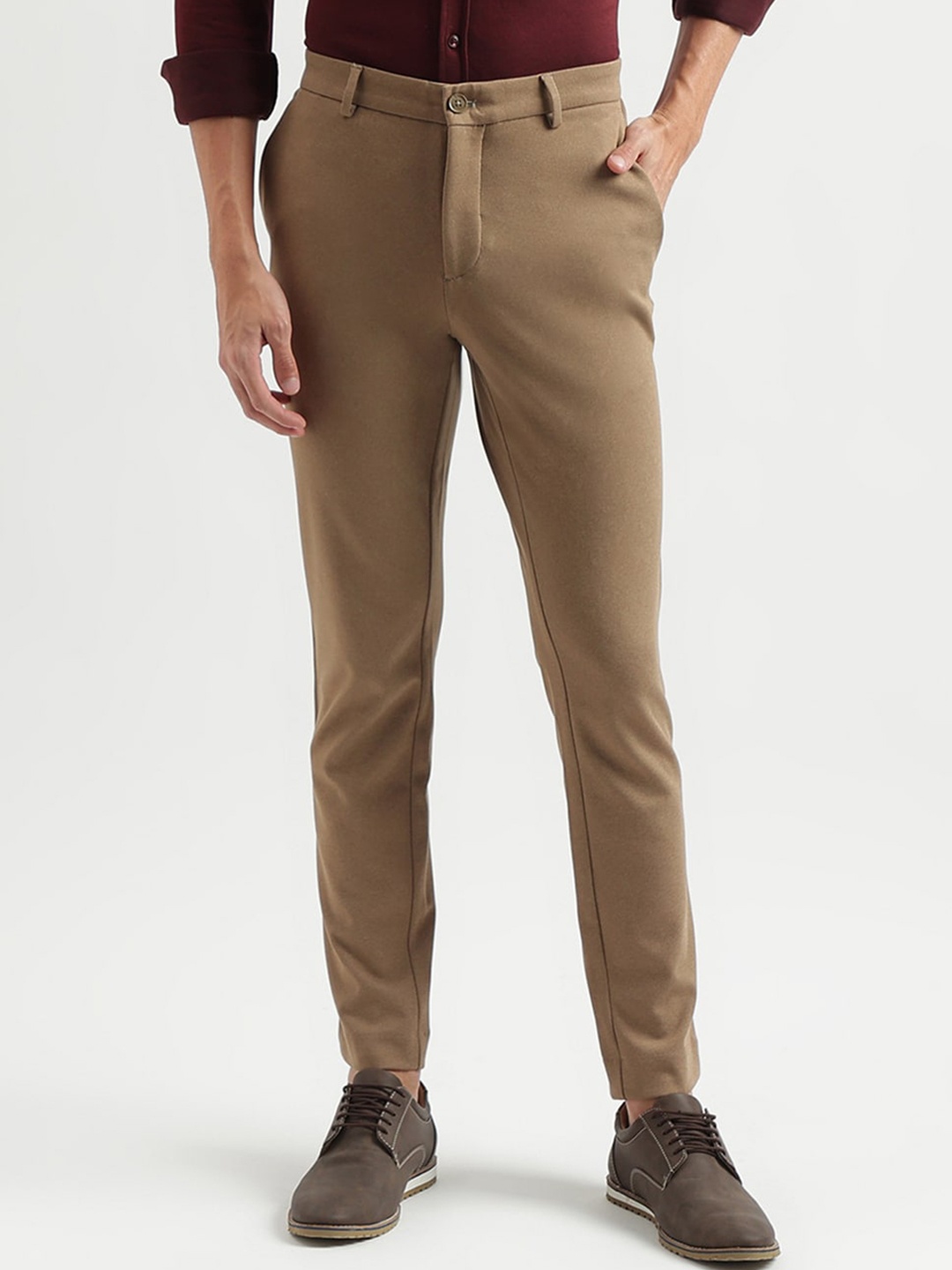 

United Colors of Benetton Men Mid-Rise Slim Fit Formal Trousers, Brown