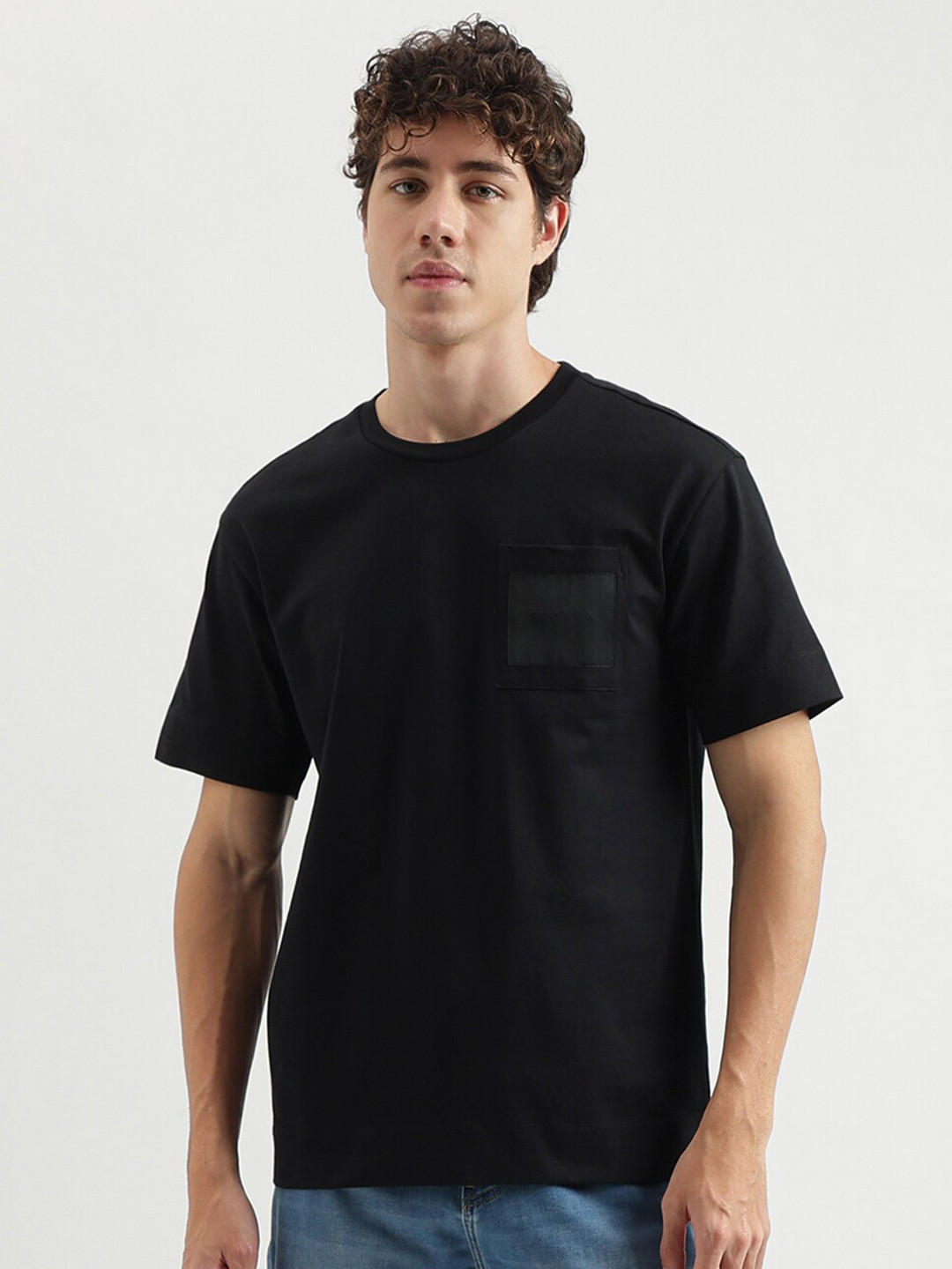 

United Colors of Benetton Round Neck Boxy Cotton T-shirt, Black