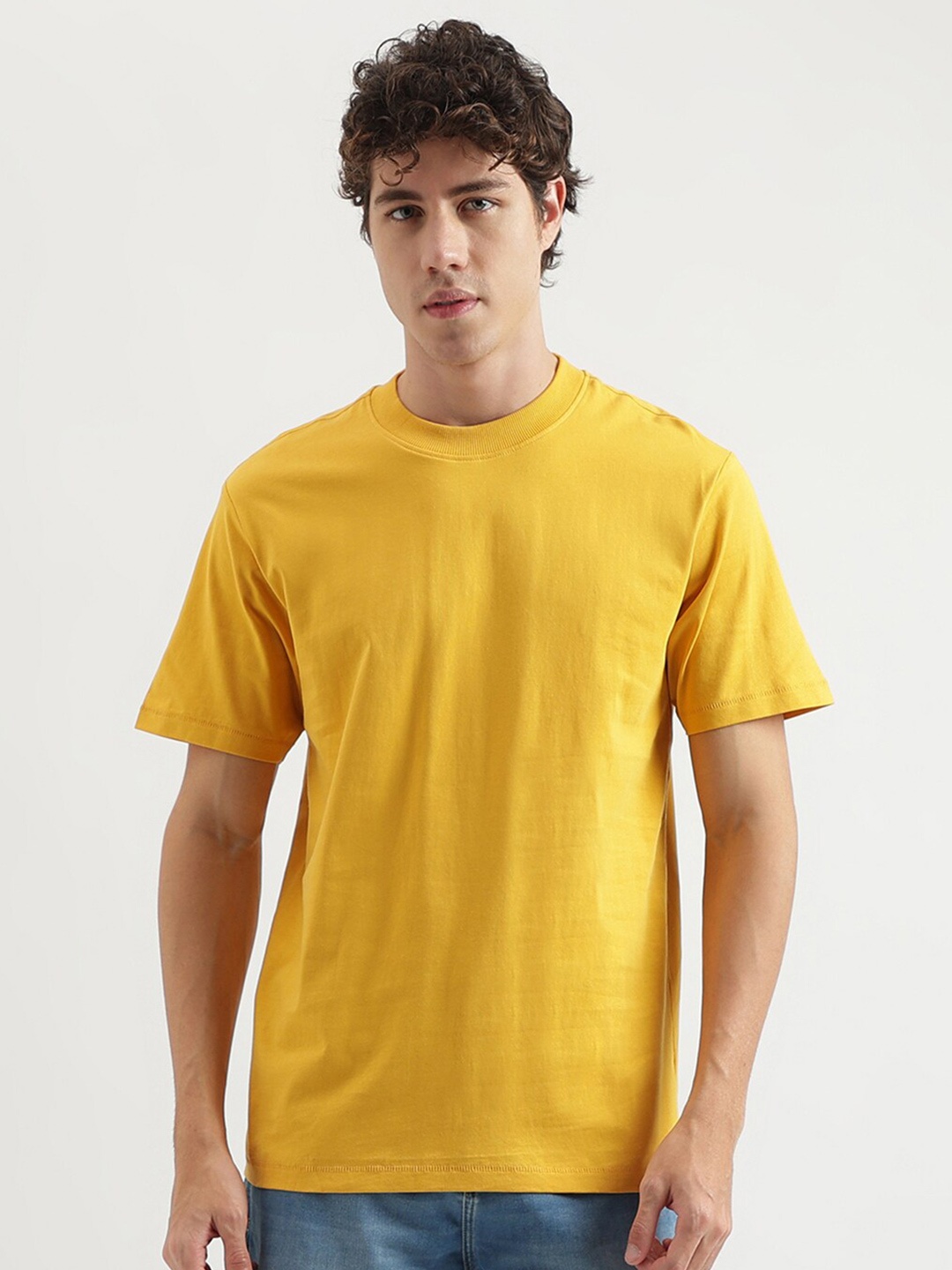 

United Colors of Benetton Round Neck Relaxed Fit Cotton T-shirt, Yellow