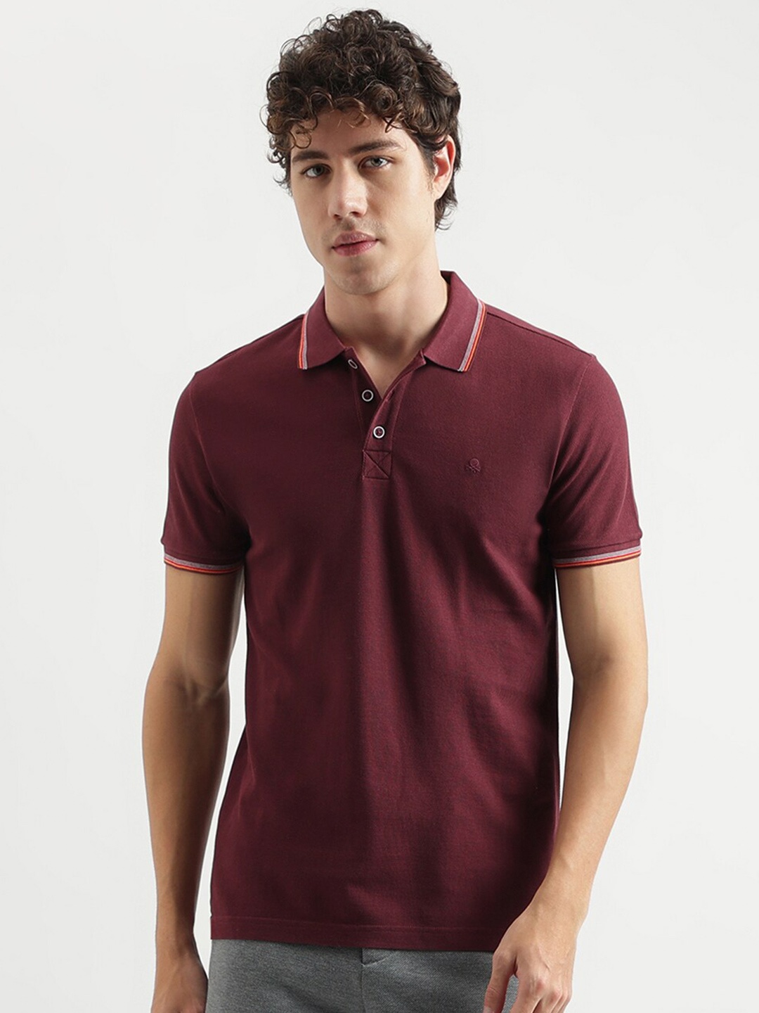 

United Colors of Benetton Polo Collar Cotton T-shirt, Maroon