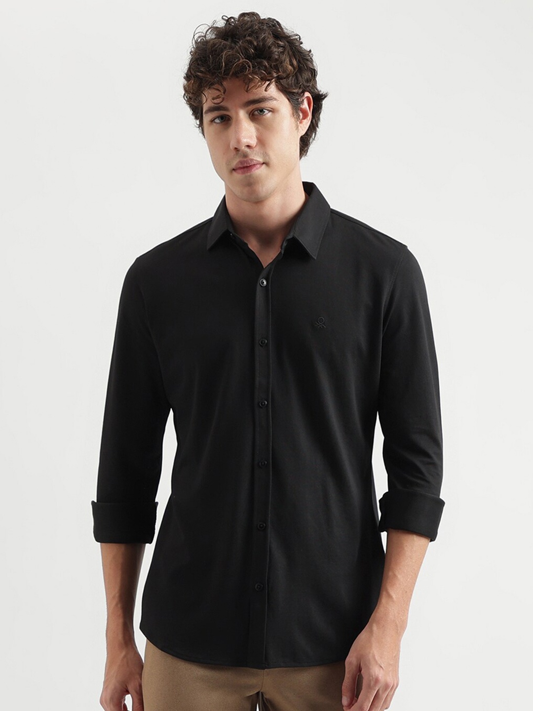 

United Colors of Benetton Spread Collar Opaque Casual Shirt, Black