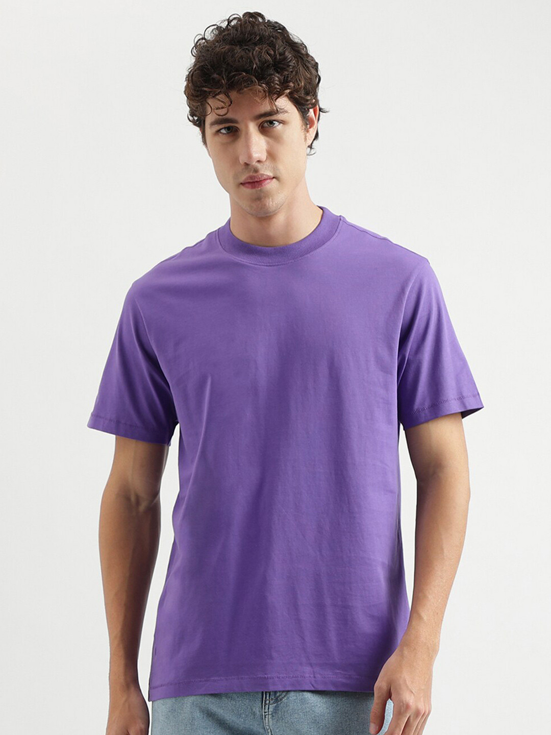

United Colors of Benetton Round Neck Relaxed Fit Cotton T-shirt, Purple