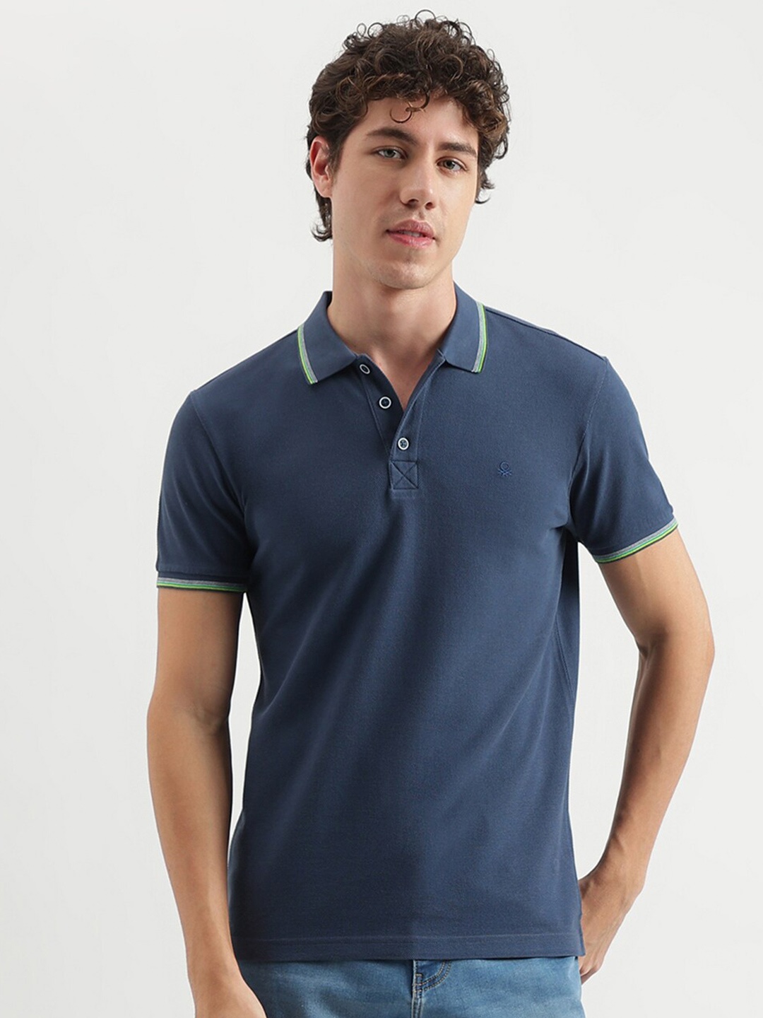 

United Colors of Benetton Polo Collar Cotton T-shirt, Blue