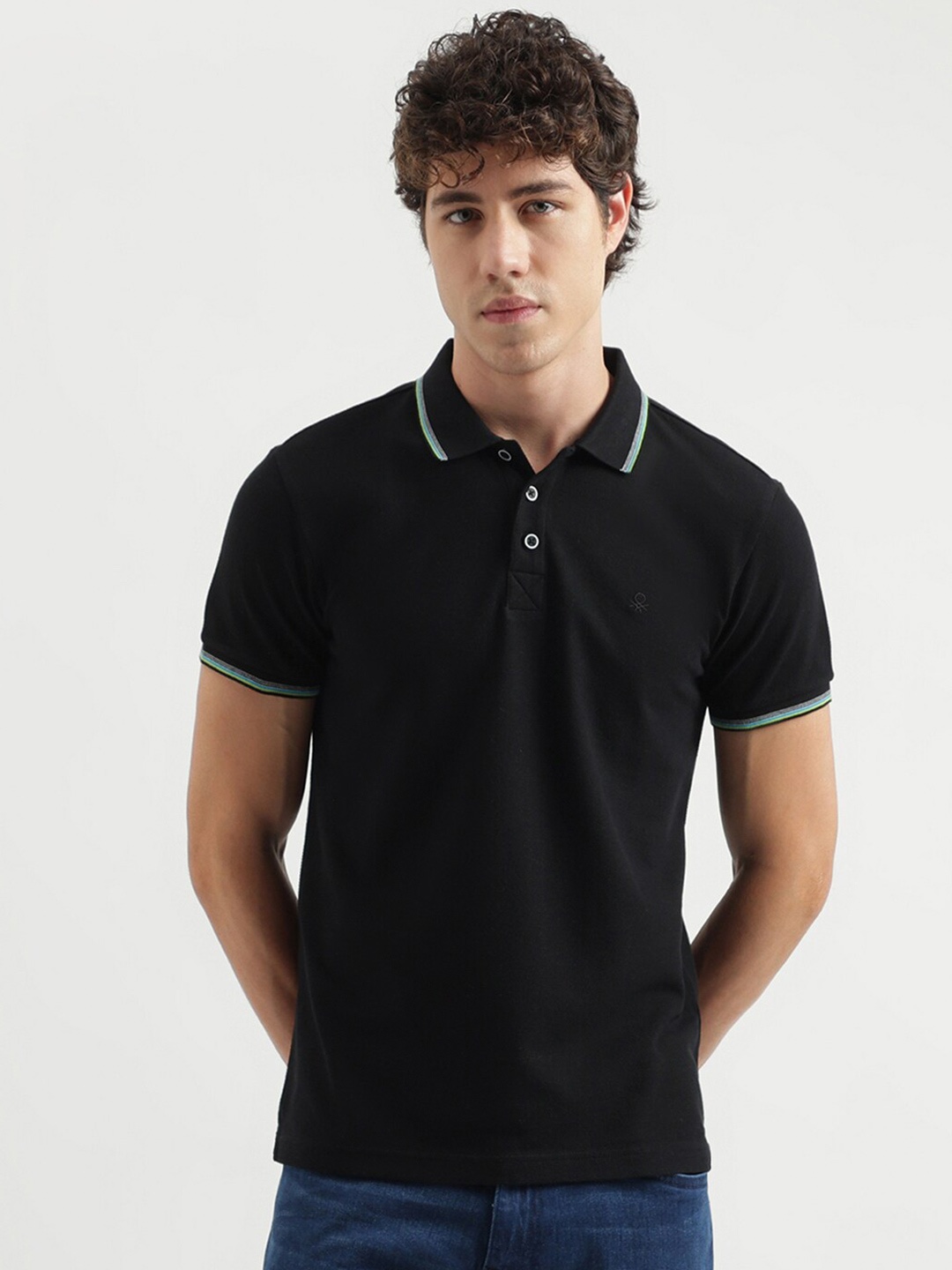 

United Colors of Benetton Polo Collar Cotton T-shirt, Black
