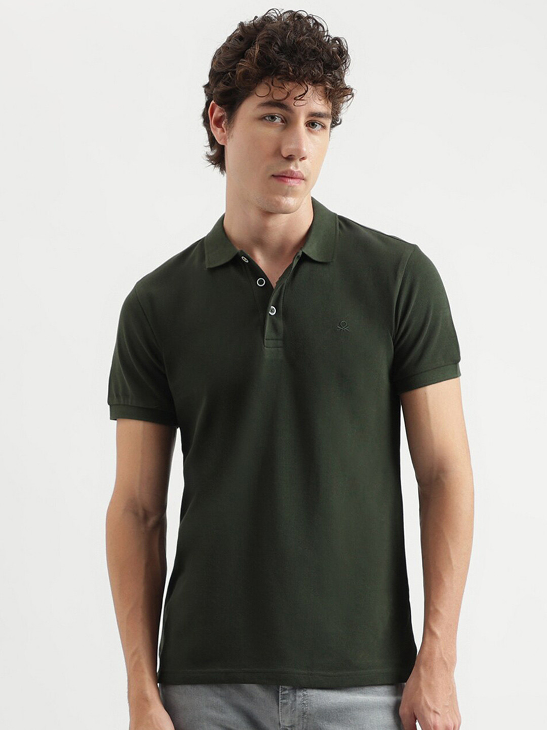 

United Colors of Benetton Polo Collar Pure Cotton Regular T-shirt, Olive