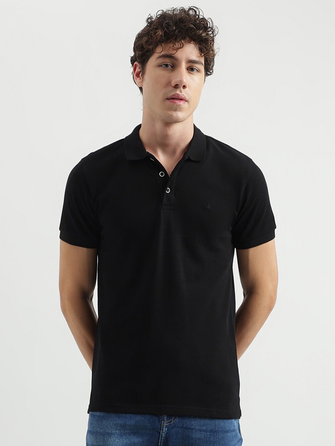 

United Colors of Benetton Polo Collar Cotton T-shirt, Black
