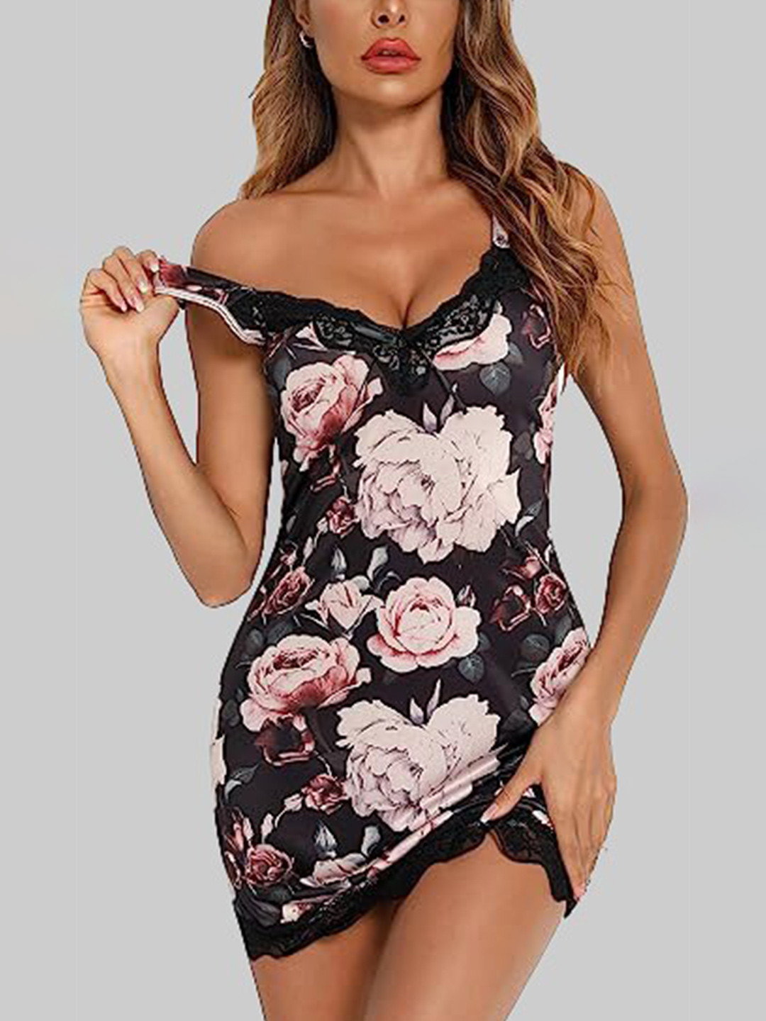 

FIMBUL Printed Shoulder Straps Cotton Baby Doll, Black