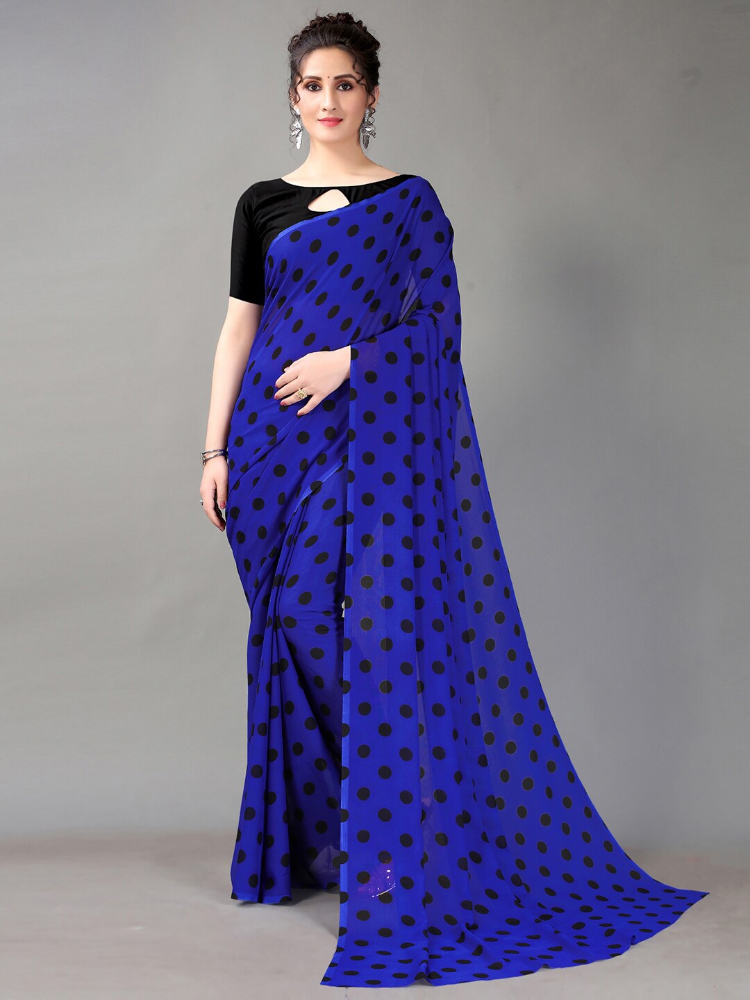 

KALINI Polka Dots Printed Saree, Blue