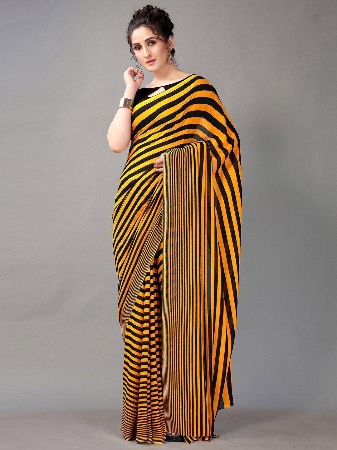 

KALINI Striped Saree, Yellow
