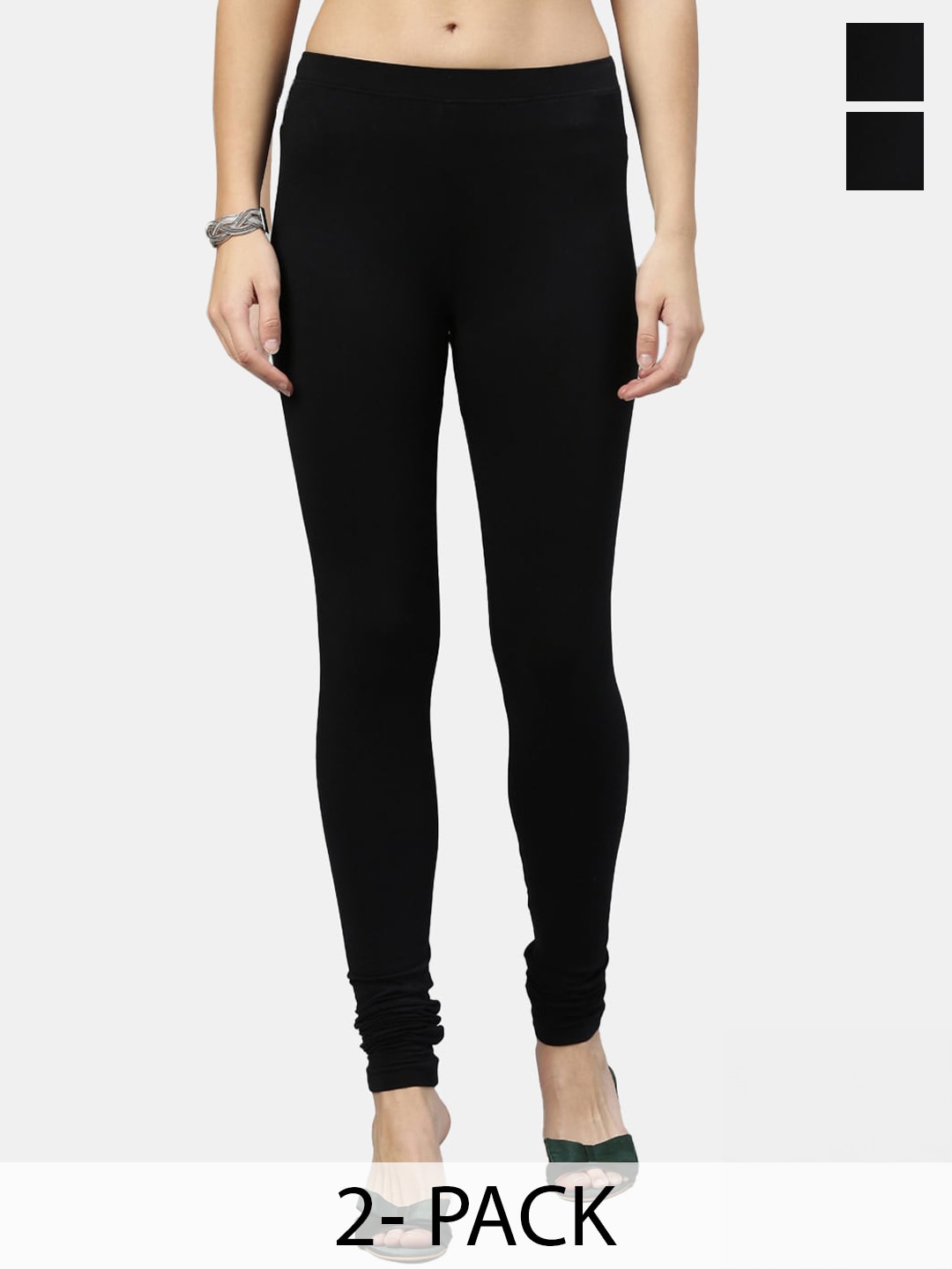 

Kryptic Pack Of 2 Churidar Length Cotton Leggings, Black