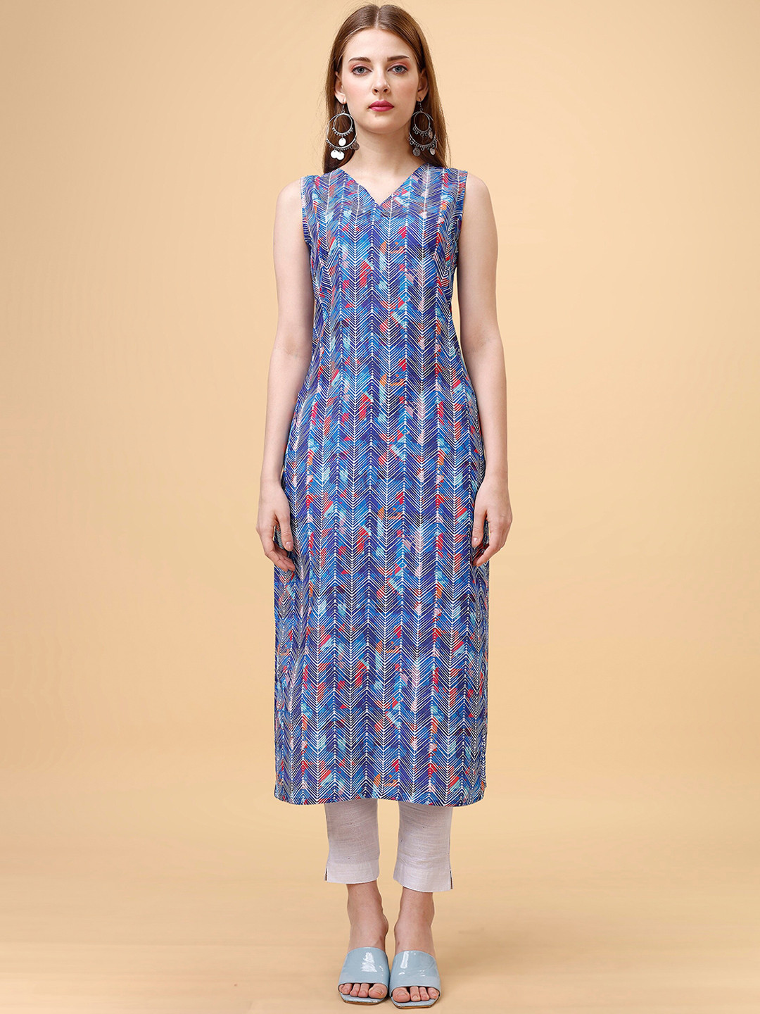

heemara Abstract Printed Dobby Kurta, Blue