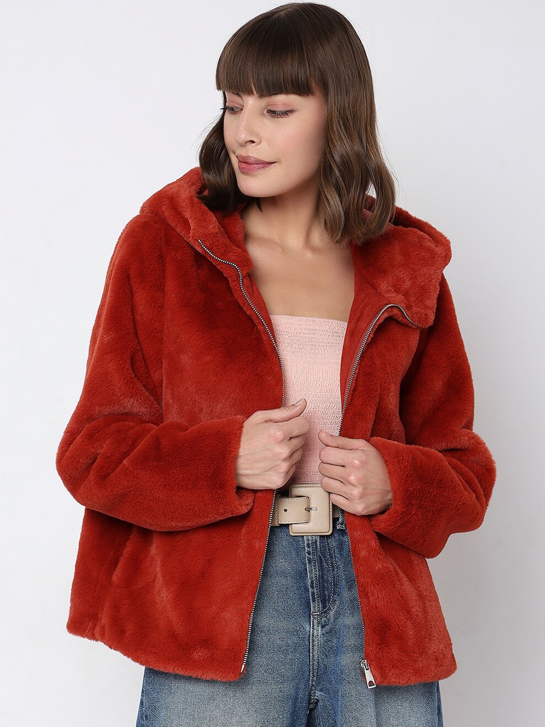 

Vero Moda Hooded Faux Fur Trim Tailored Jacket, Red