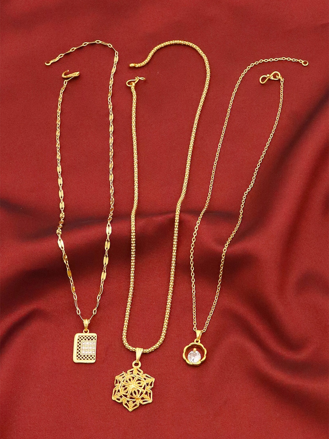

Ramdev Art Fashion Jwellery Set Of 3 Gold-Plated Necklace With Pendent