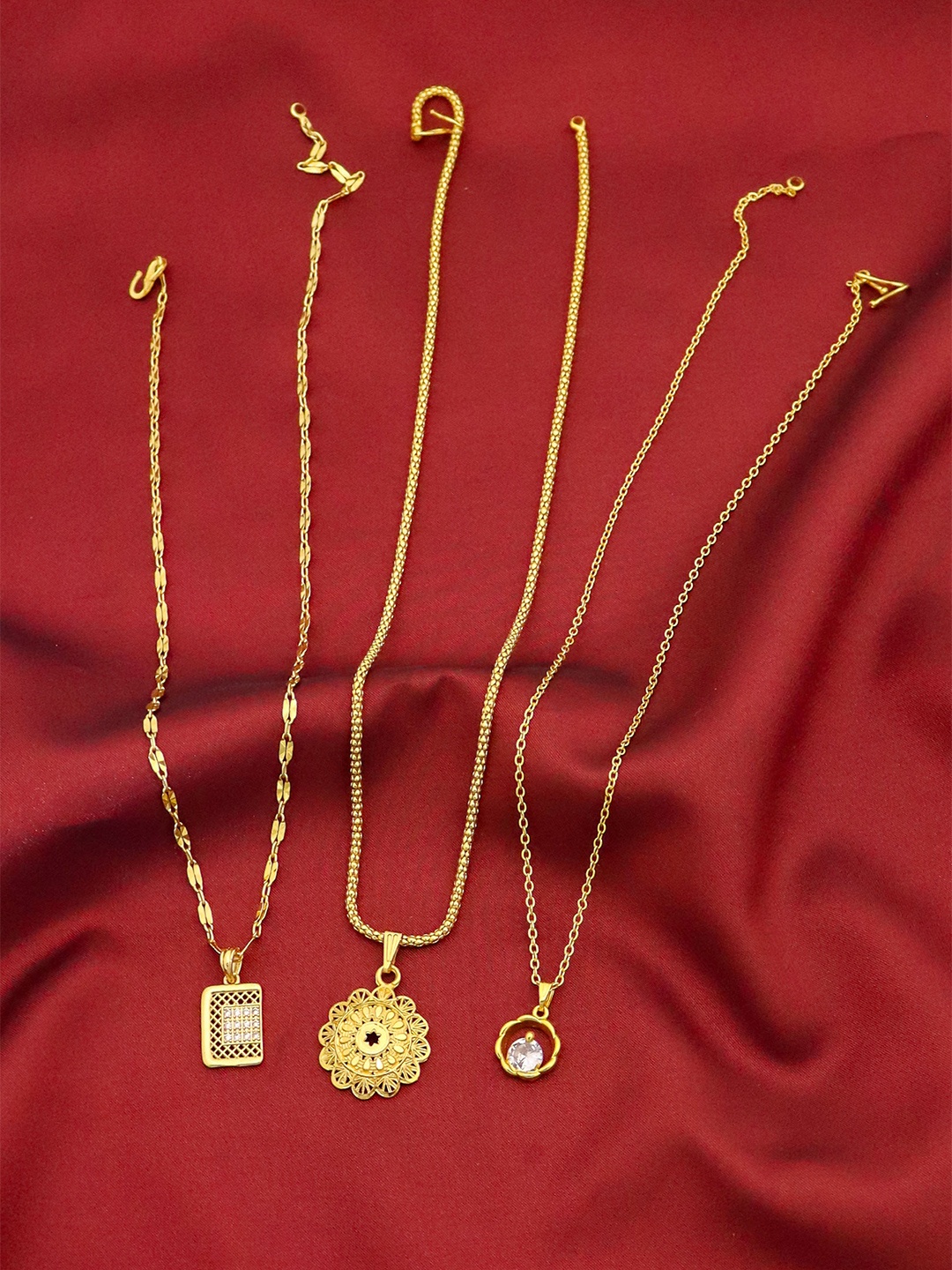 

Ramdev Art Fashion Jwellery Set Of 3 Gold Plated Stone Studded Chains