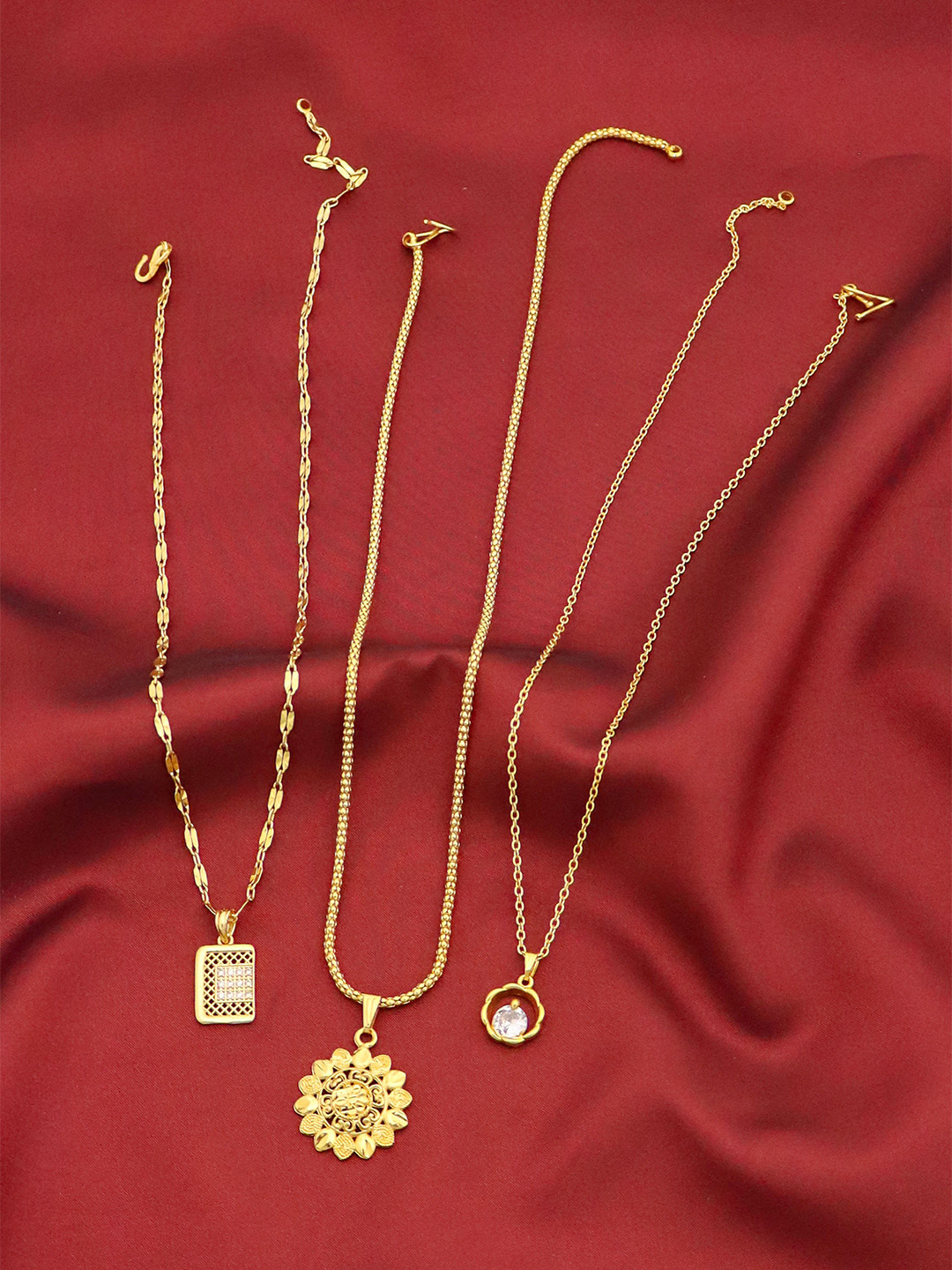 

Ramdev Art Fashion Jwellery Set Of 3 Gold-Plated Pendant With Chain