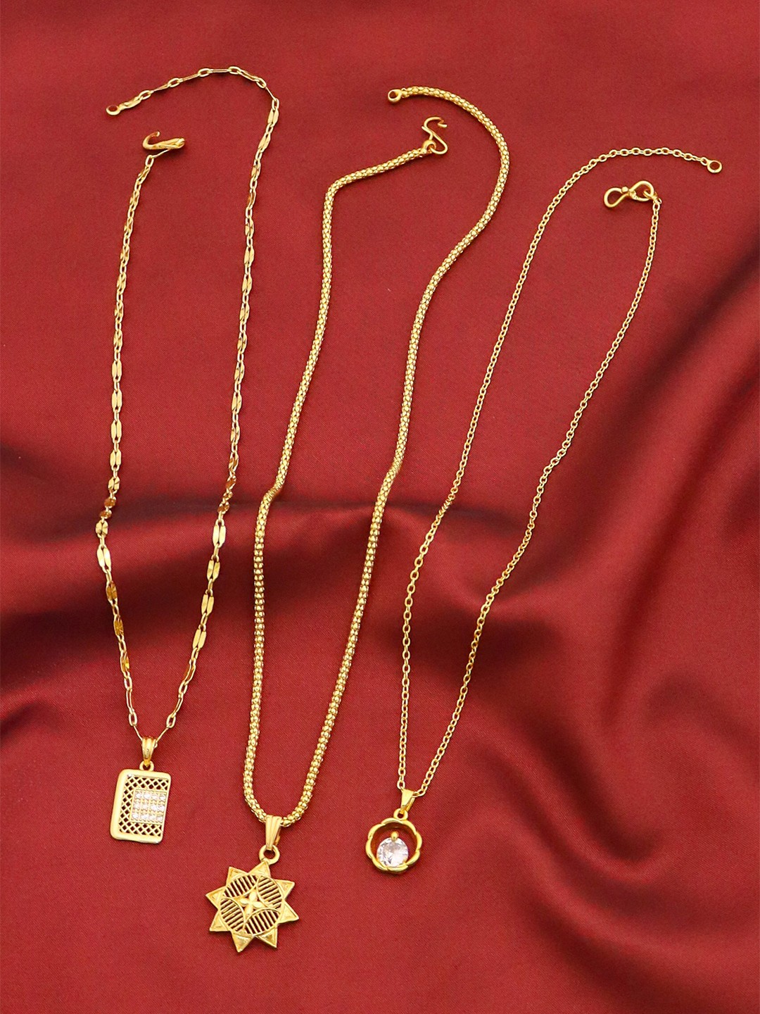 

Ramdev Art Fashion Jwellery Set Of 3 Gold-Plated Pendant With Chain