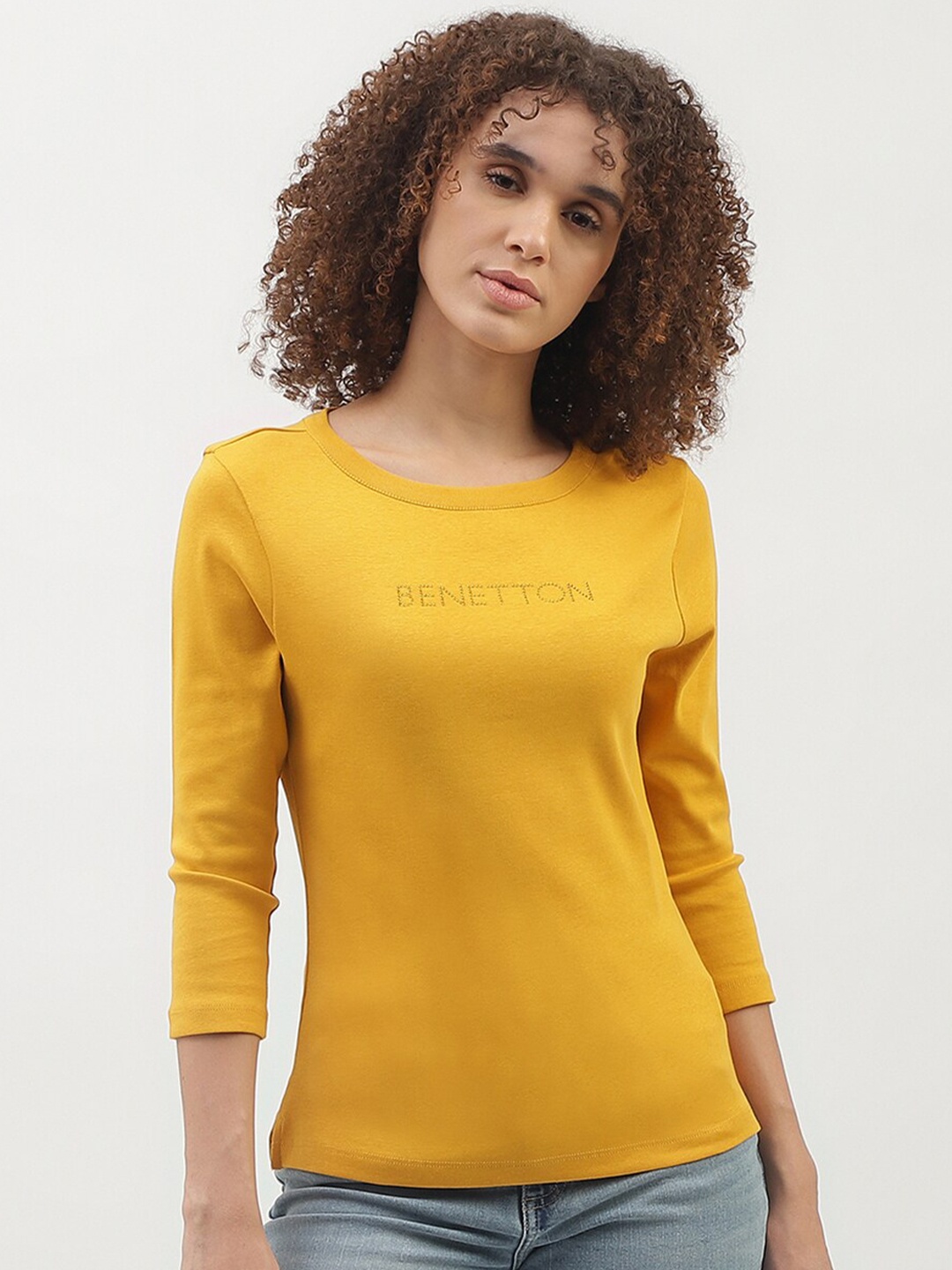 

United Colors of Benetton Round Neck Cotton Top, Yellow