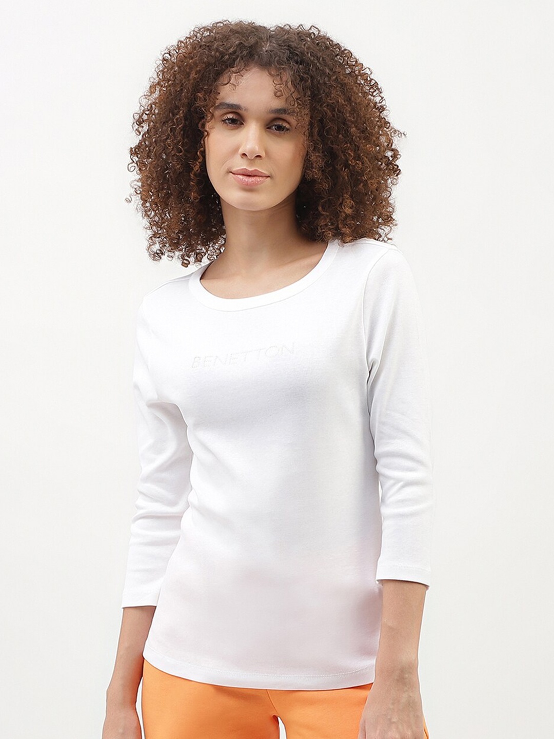 

United Colors of Benetton Round Neck Cotton Top, White