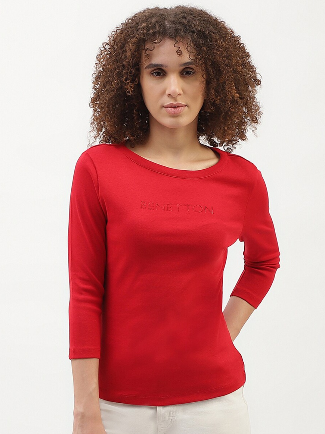 

United Colors of Benetton Embellished Cotton Top, Red
