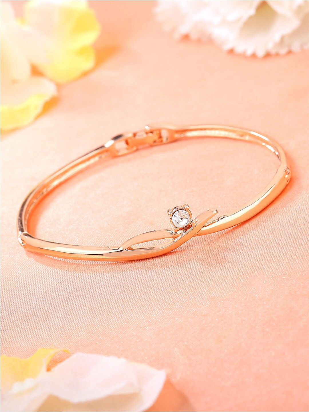 

Estele Rose Gold-Plated Crystal-Studded Bangle-Style Bracelet