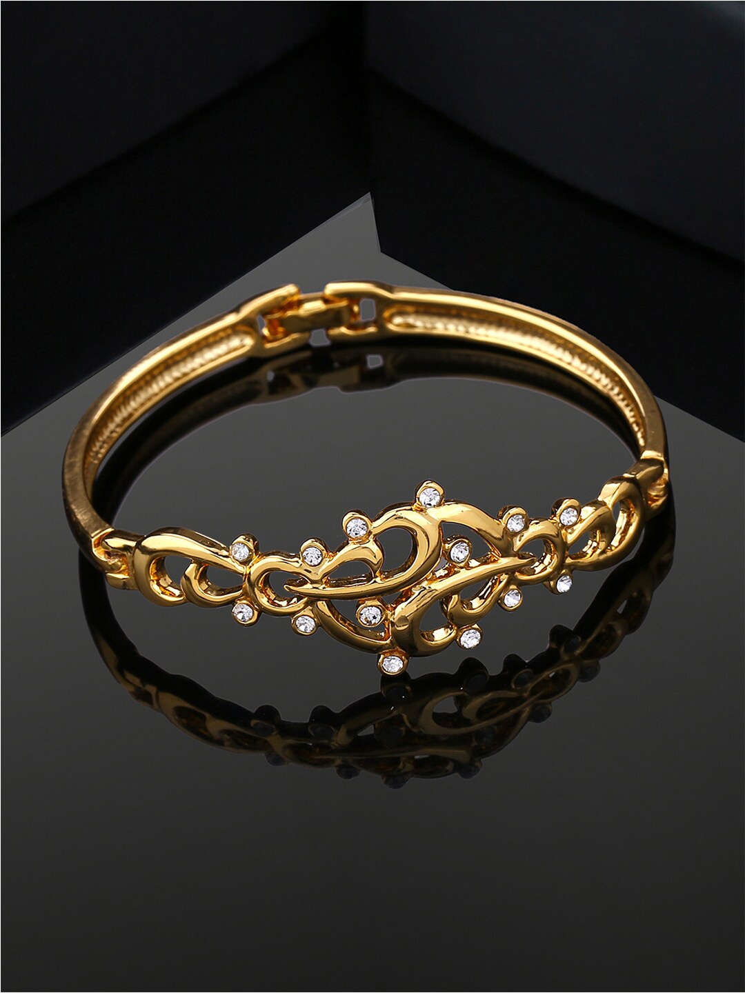 

Estele Women Gold Plated Crystals Studded Bangle Style Bracelet