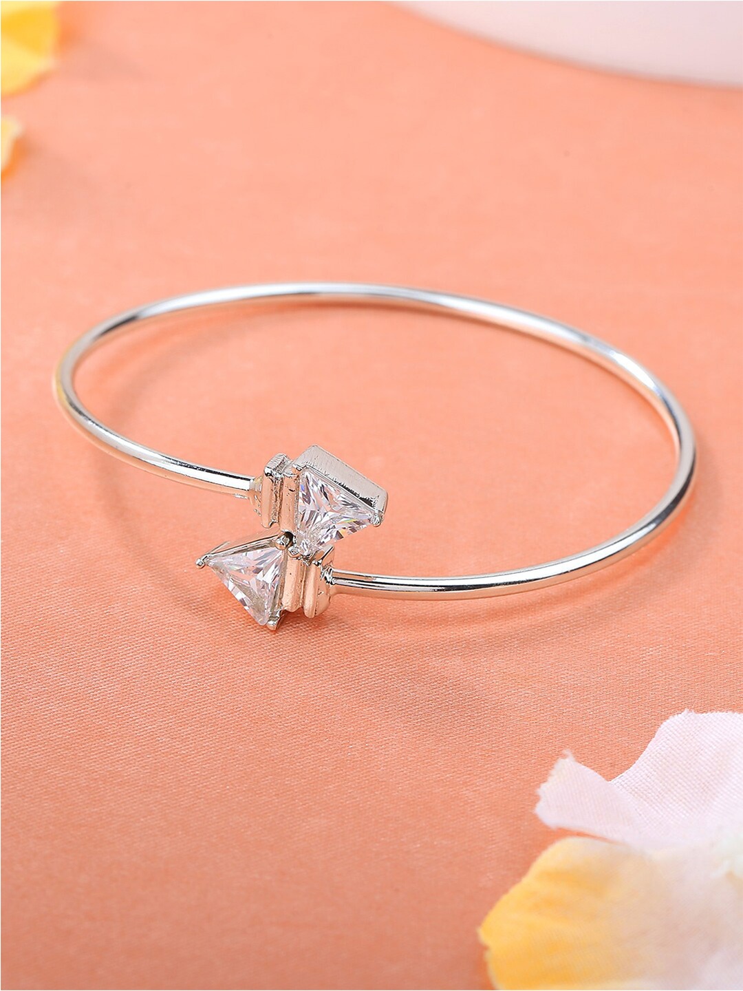 

Estele Rhodium-Plated Crystal-Studded Cuff Bracelet, Silver