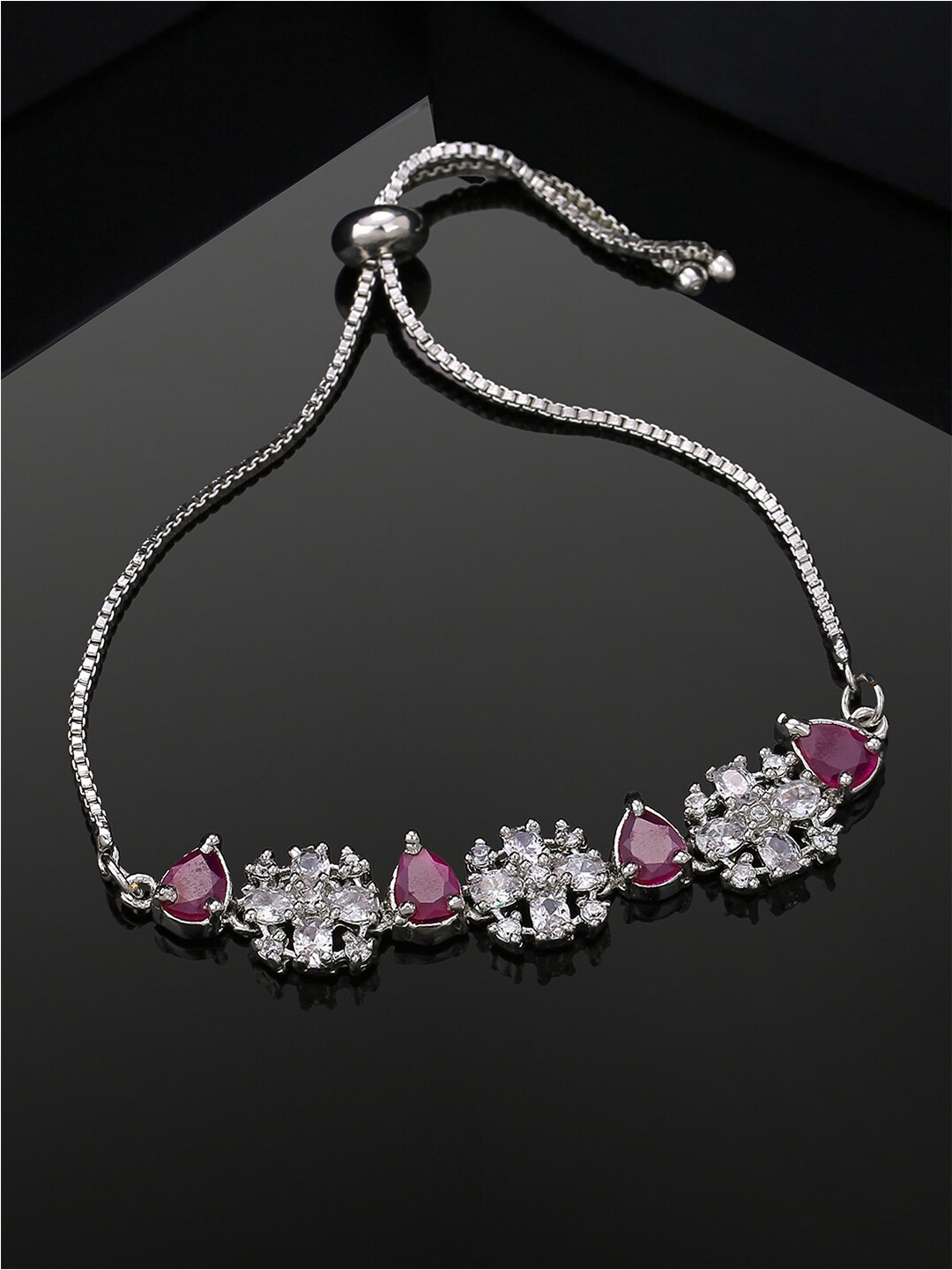 

Estele Women Rhodium Plated CZ Studded Link Bracelet, Silver