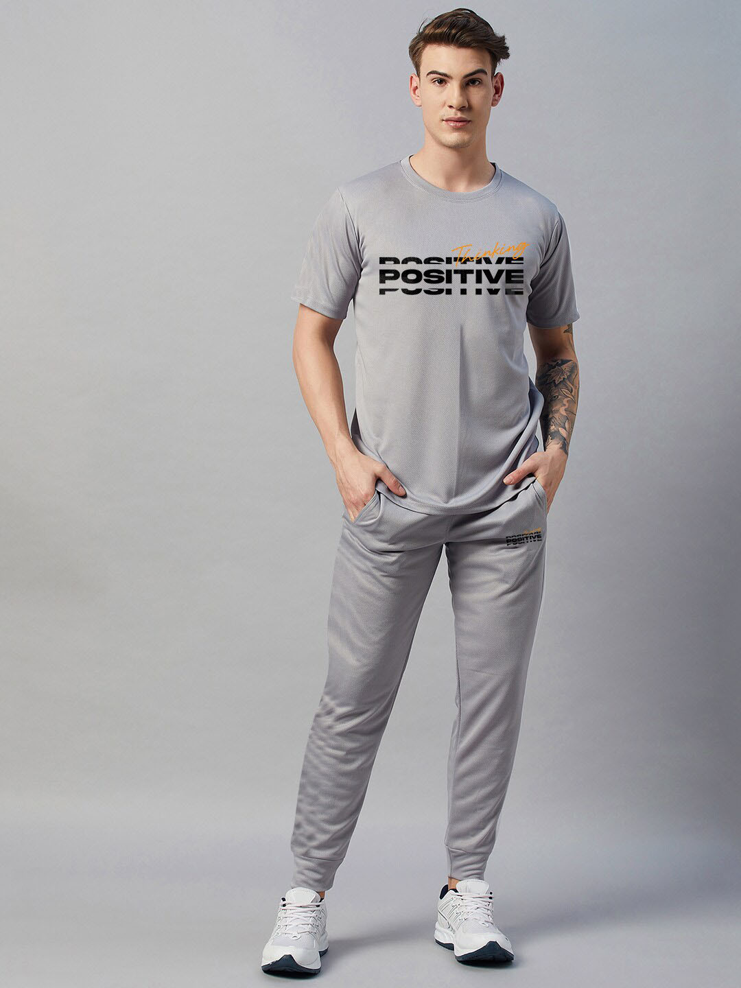 

CHROME & CORAL Typography Printed Tracksuit, Grey