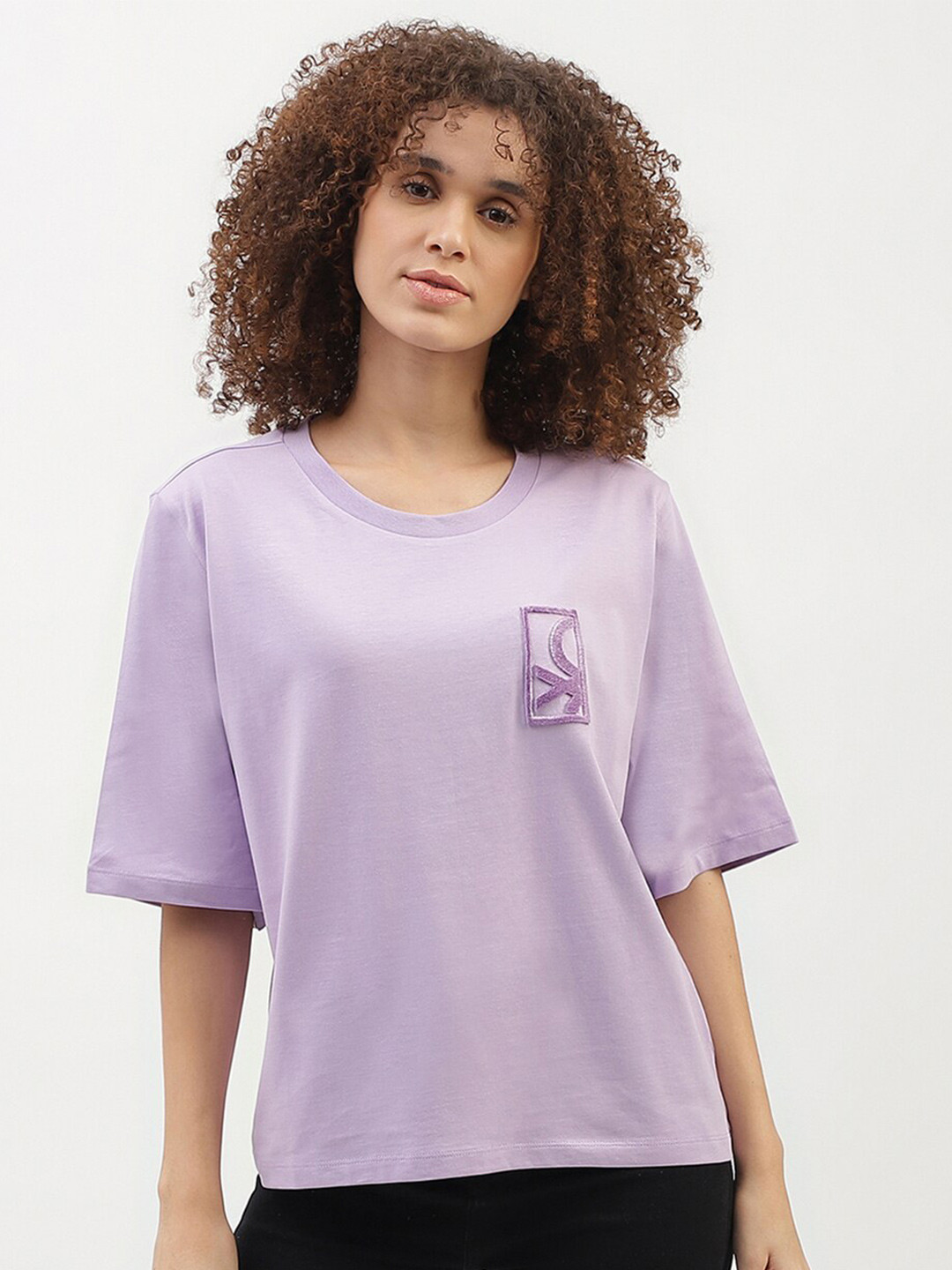 

United Colors of Benetton Round Neck Cotton Casual T-Shirt, Purple