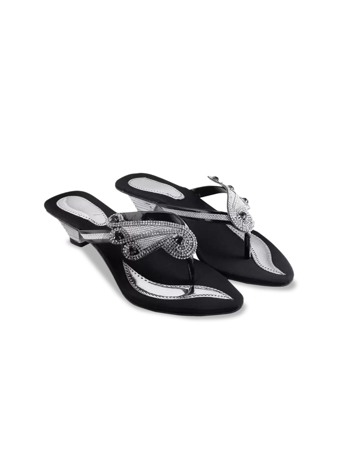 

BAESD Girls Embellished Velvet Block Heels, Silver