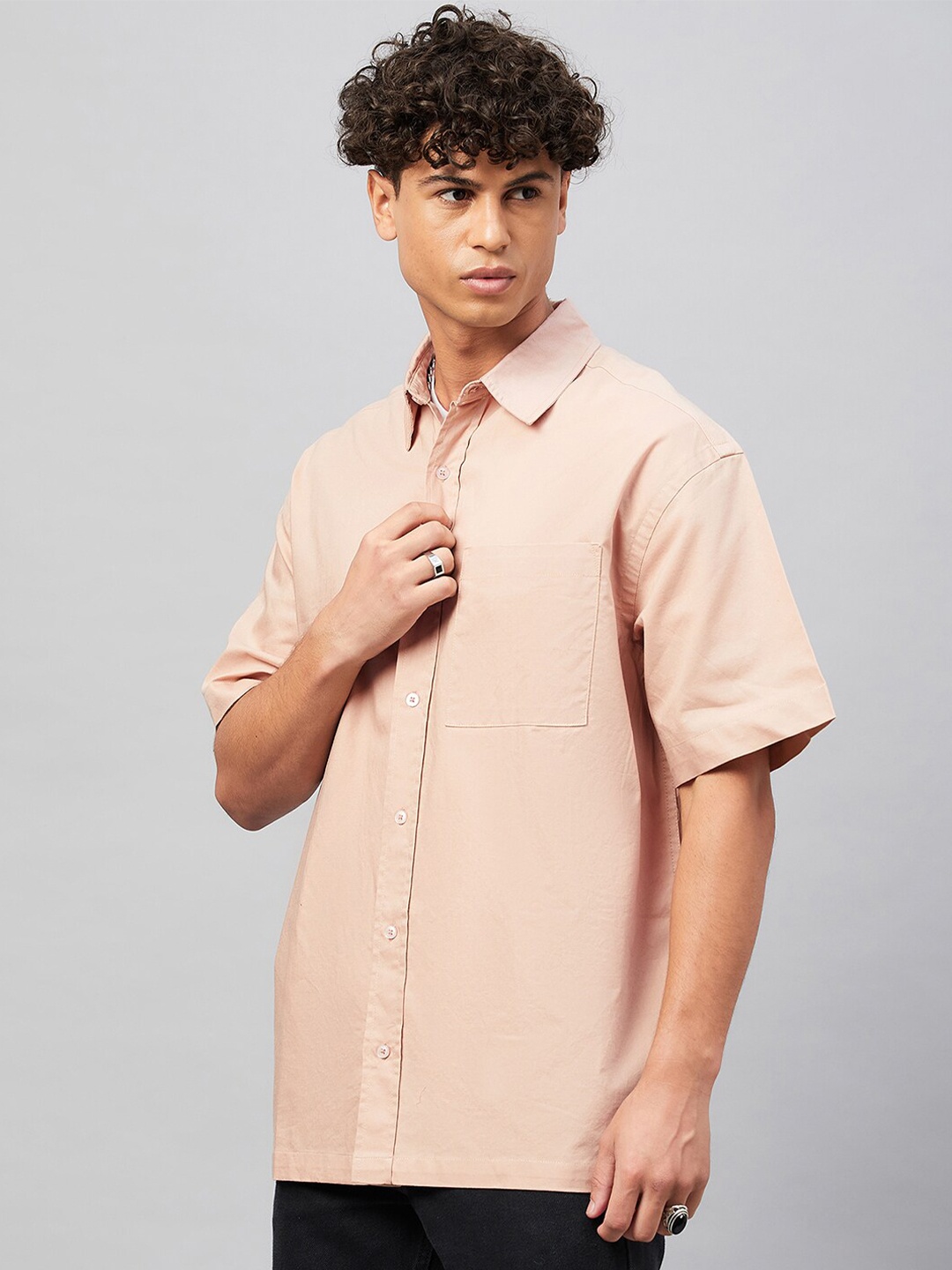 

CHIMPAAANZEE Spread Collar Pure Cotton Casual Shirt, Peach