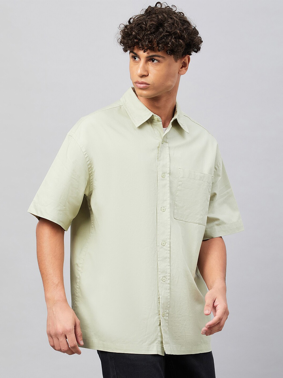 

CHIMPAAANZEE Pure Cotton Oversized Fit Shirt, Sea green