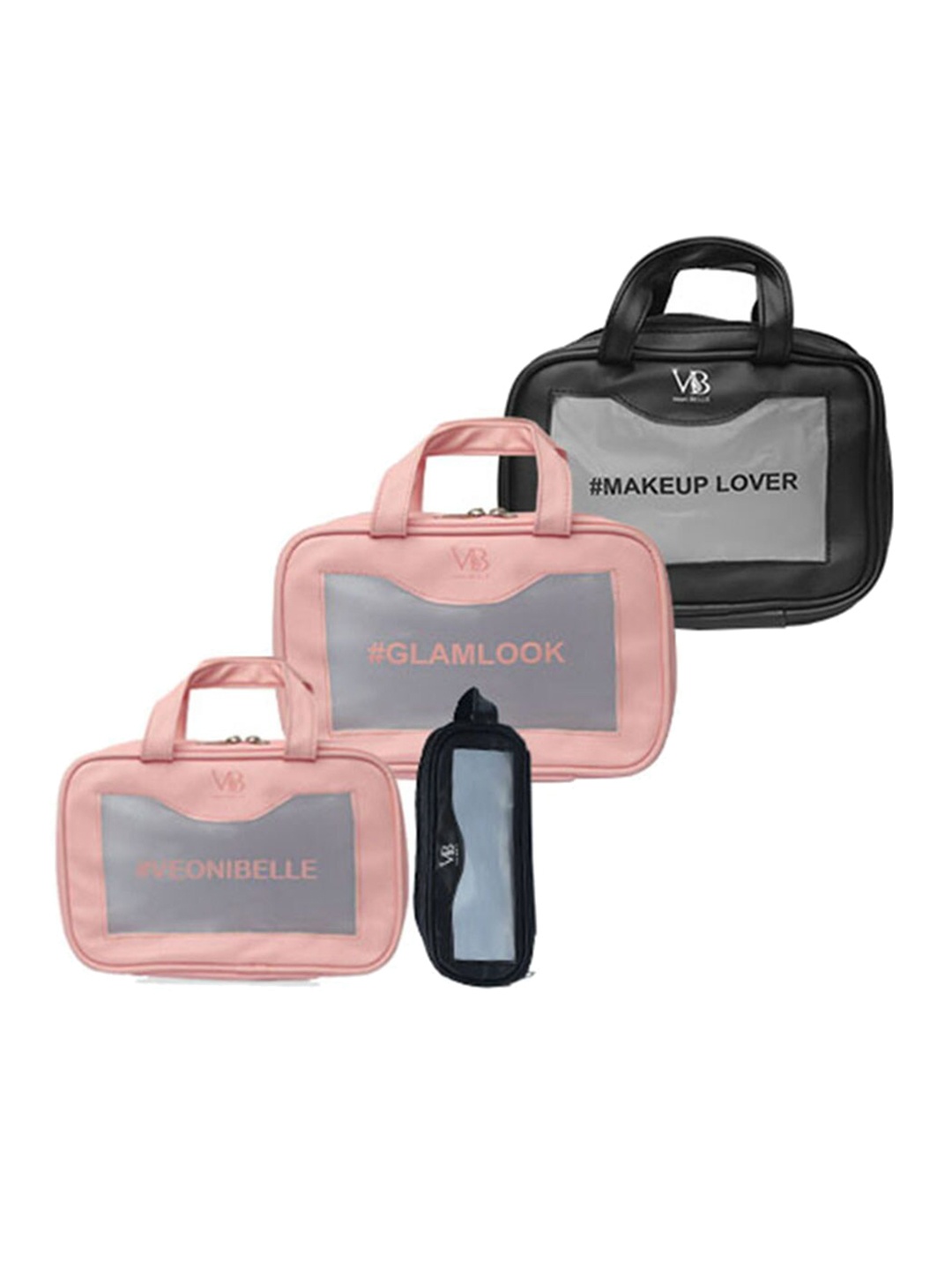 

Veoni BELLE Set Of 4 Pink & Black Makeup Kit Bag