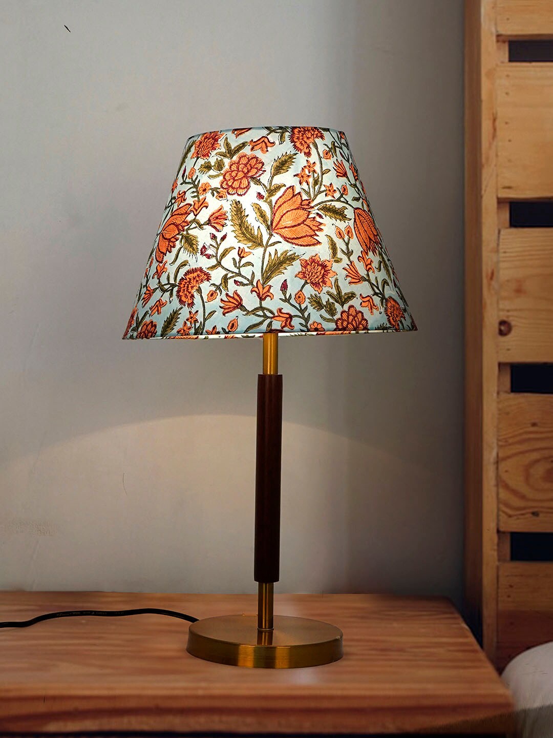 

Fos Lighting Blue & Brown Floral Printed Table Lamp