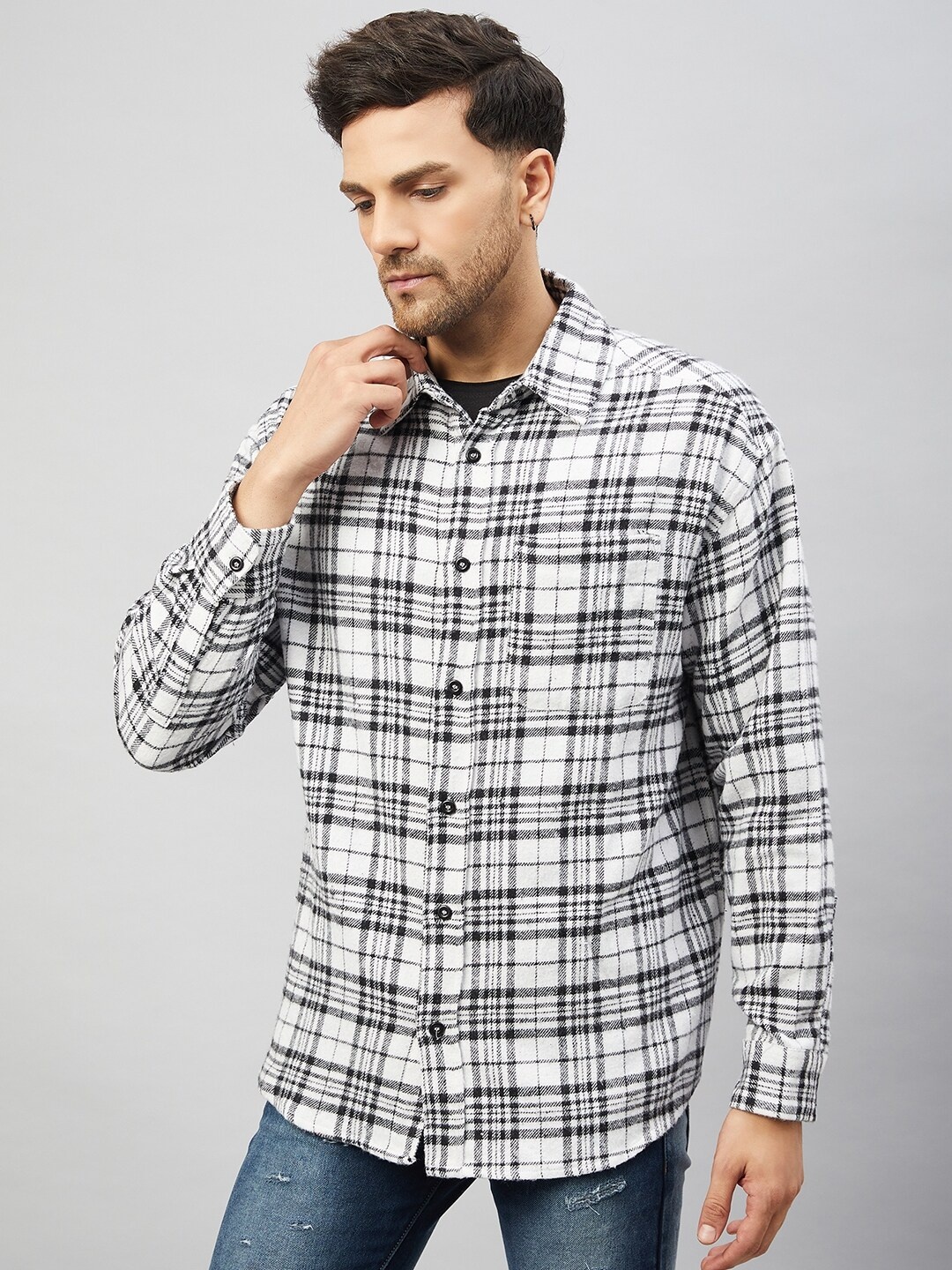 

CHIMPAAANZEE Tartan Checked Casual Oversized Shirt, Black