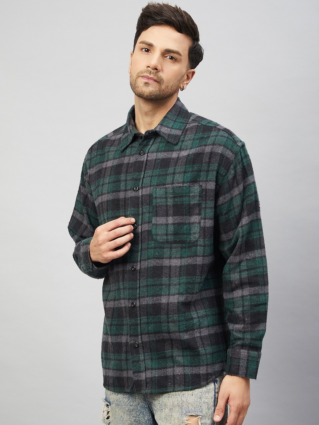 

CHIMPAAANZEE Tartan Checked Oversized Casual Shirt, Green