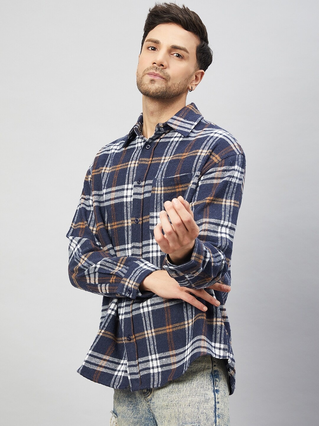 

CHIMPAAANZEE Tartan Checked Oversized Fit Shirt, Navy blue