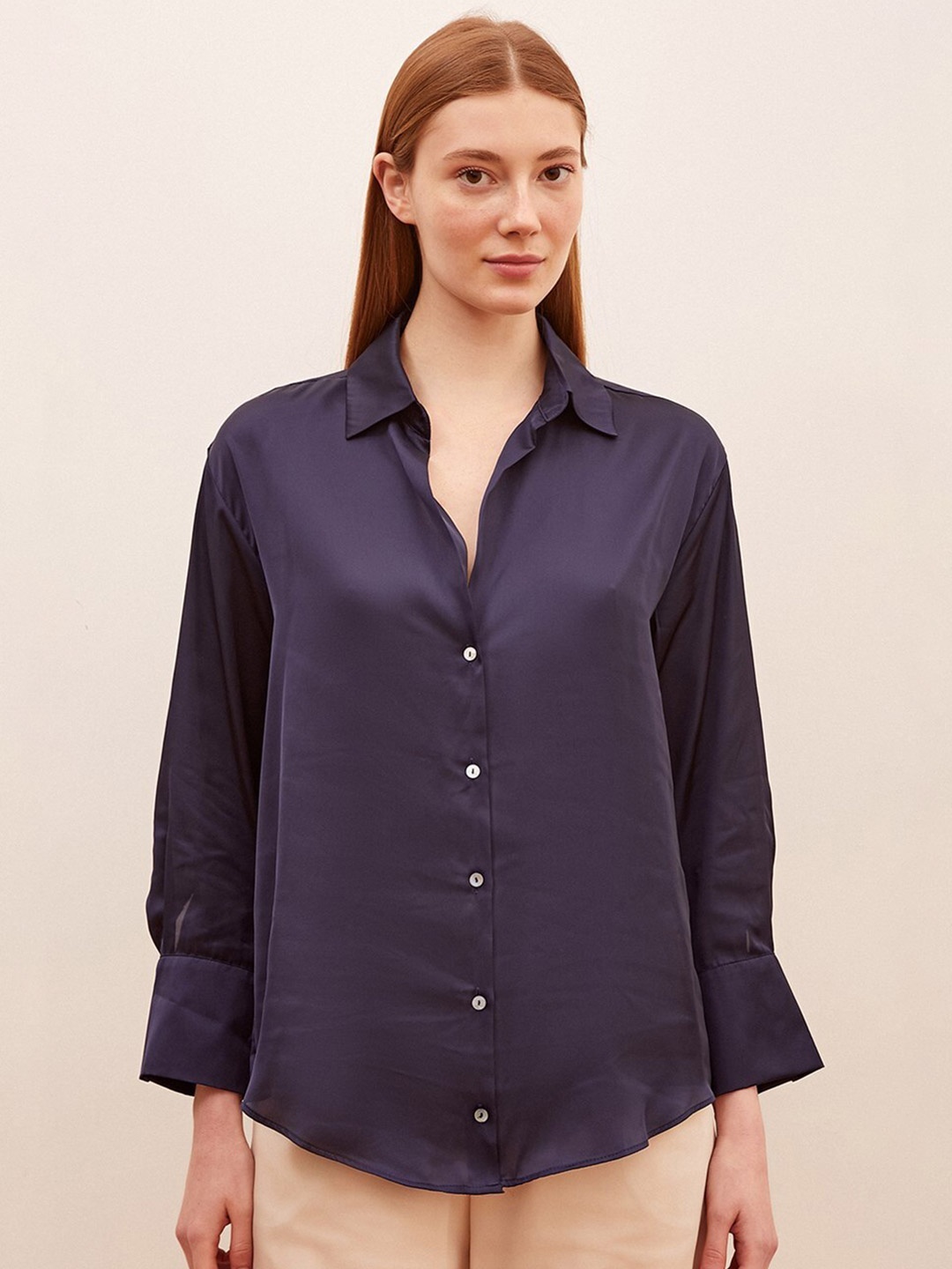 

PRET A TUER Spread Collar Casual Shirt, Navy blue